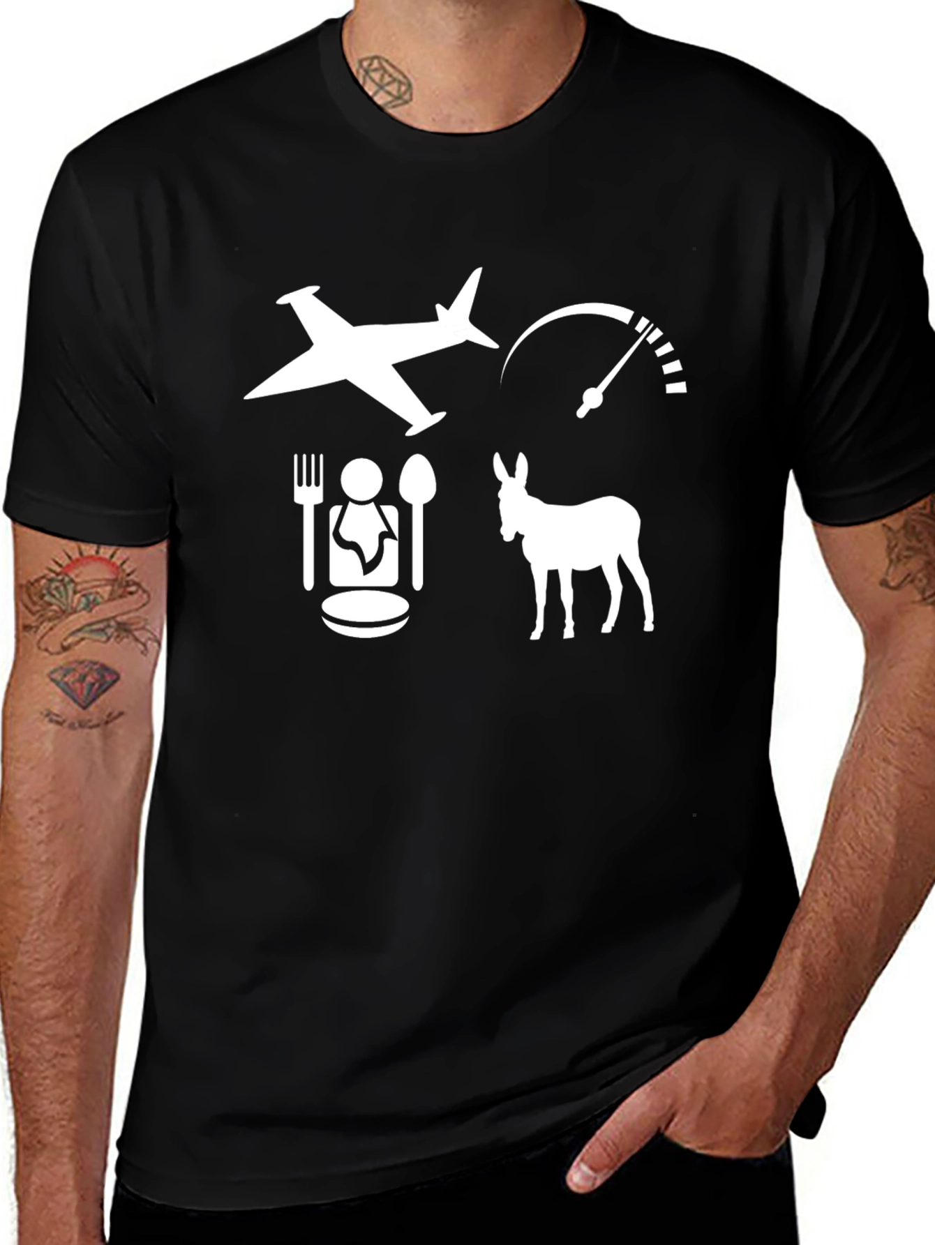 Funny Airplane Food Donkey Speedometer Black T-Shirt