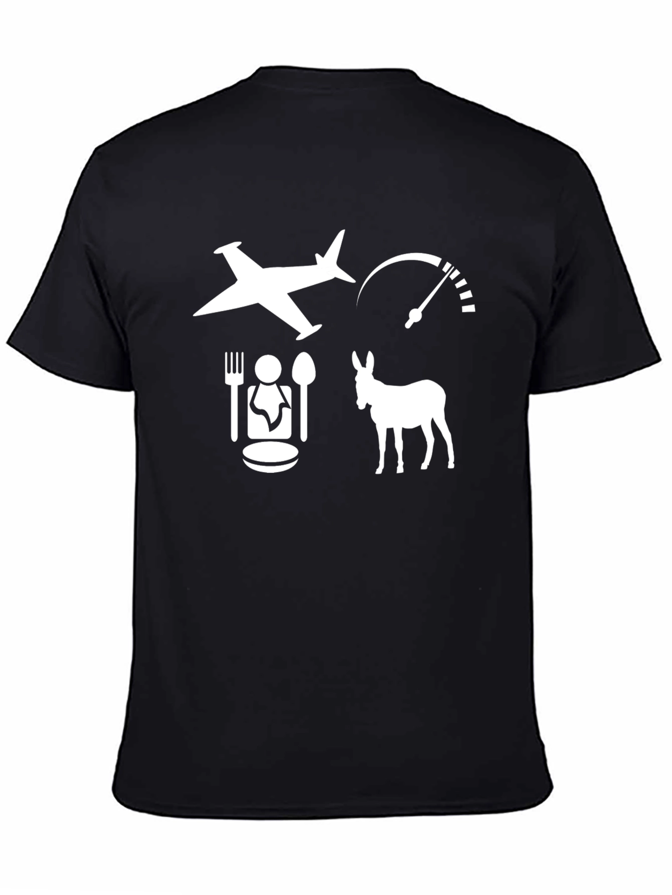 Funny Airplane Food Donkey Speedometer Black T-Shirt