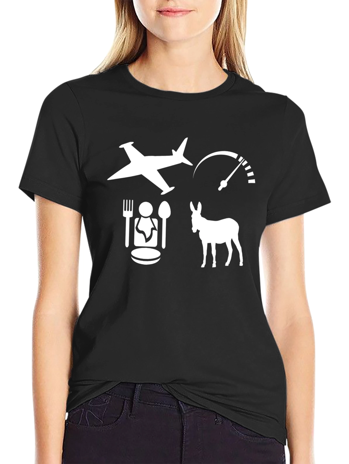 Funny Airplane Food Donkey Speedometer Black T-Shirt