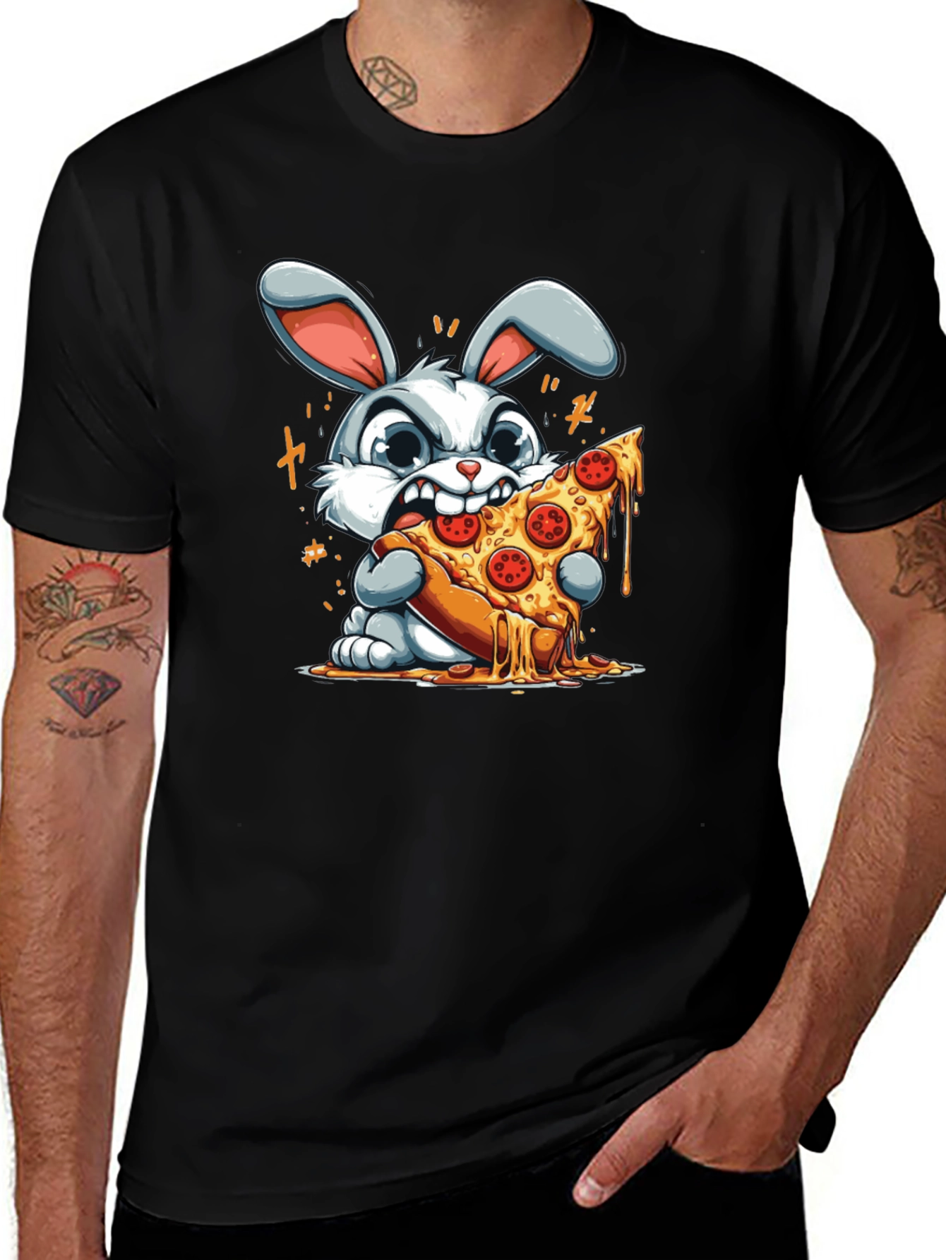 Pizza Bunny Graphic T-Shirt - Unisex Cartoon Tee