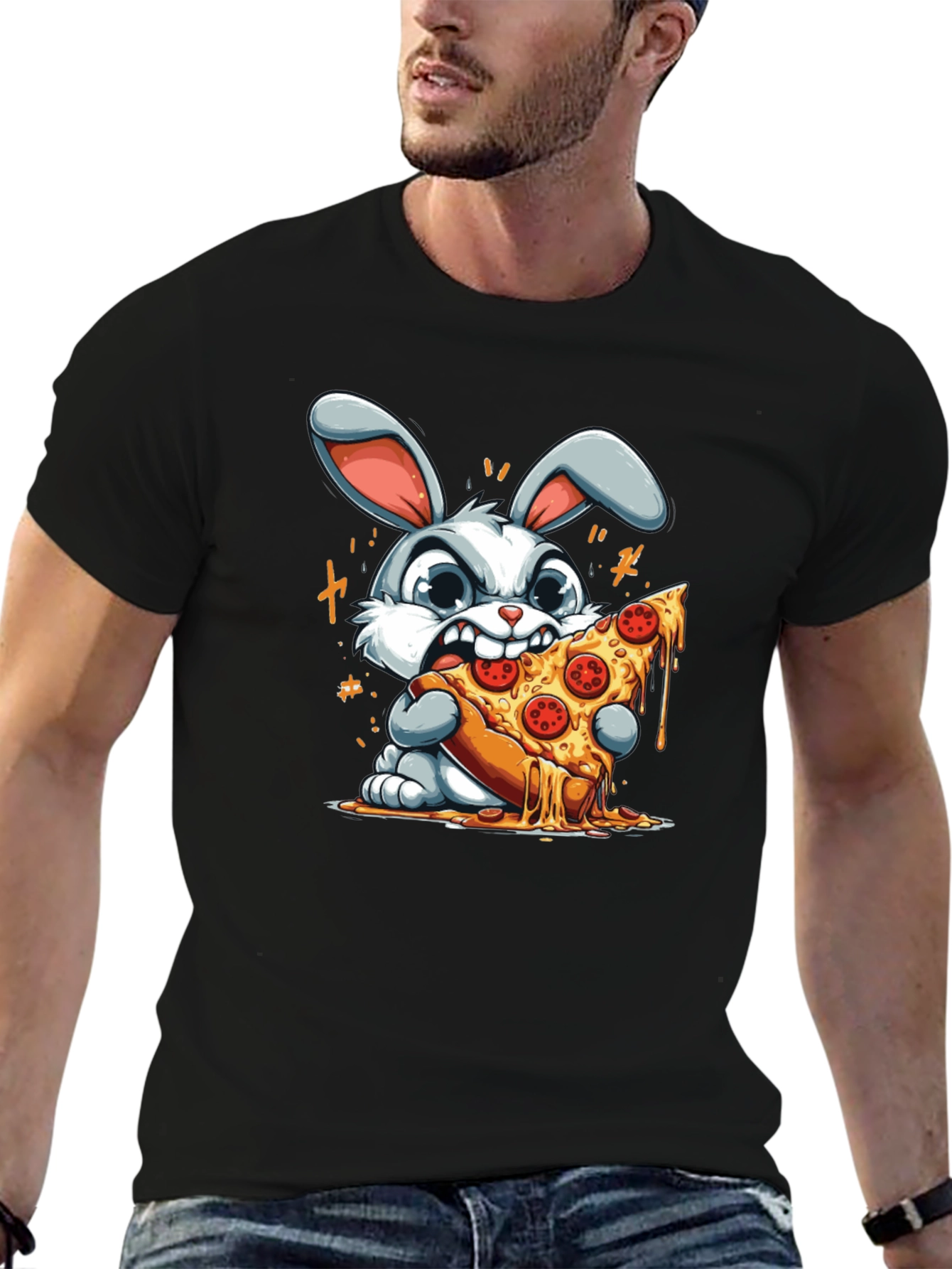 Pizza Bunny Graphic T-Shirt - Unisex Cartoon Tee