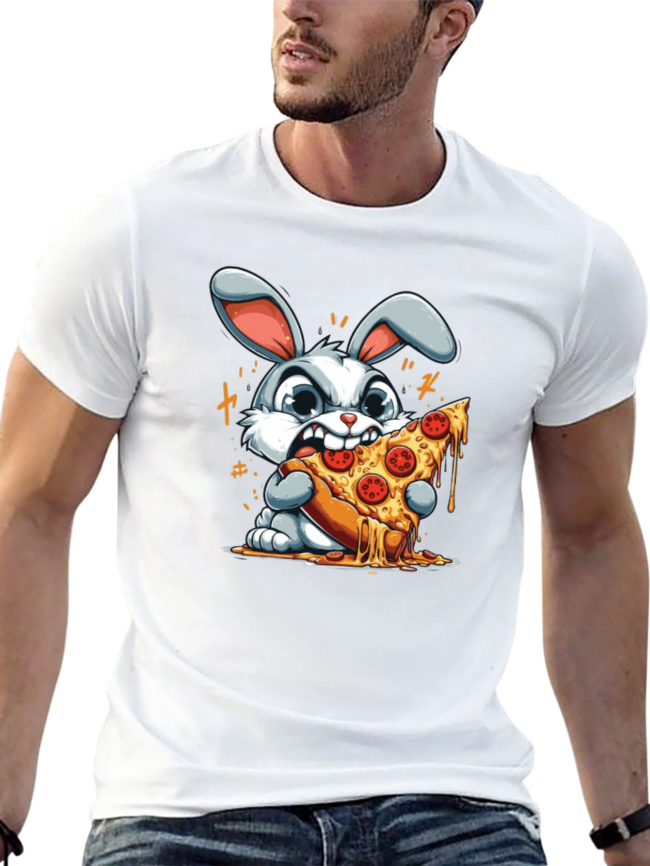 Pizza Bunny Graphic T-Shirt - Unisex Cartoon Tee