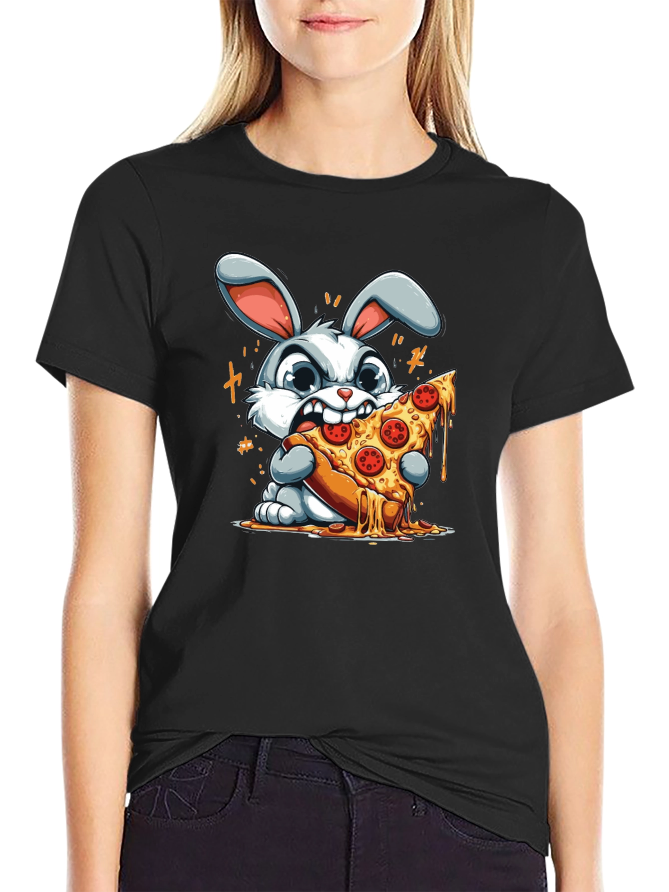 Pizza Bunny Graphic T-Shirt - Unisex Cartoon Tee