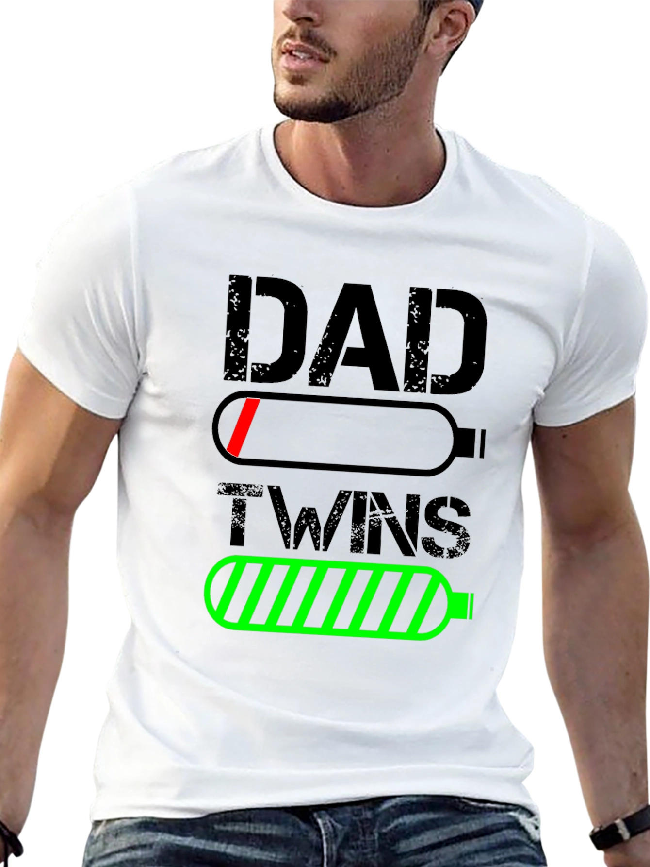 Dad of Twins Low Battery Graphic T-Shirt