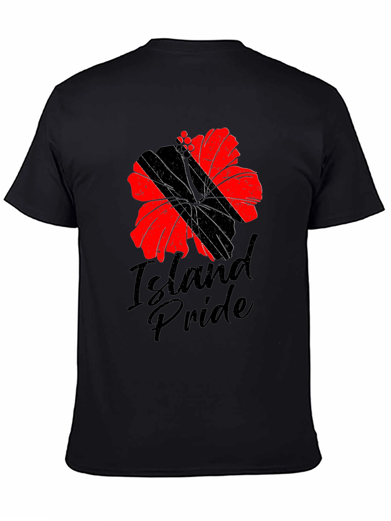 Island Pride Flower Graphic Tee - Casual Black T-Shirt