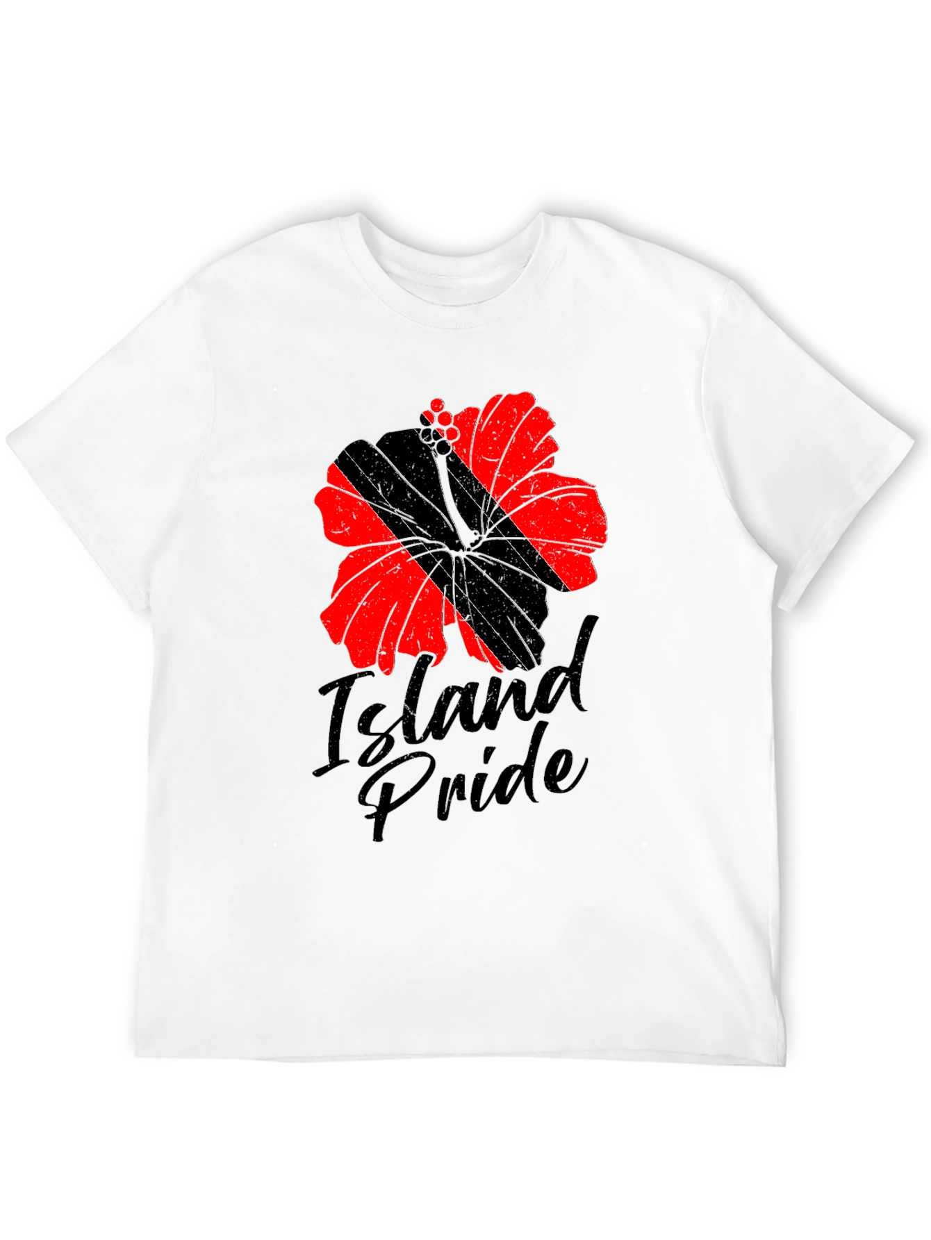 Island Pride Flower Graphic Tee - Casual Black T-Shirt