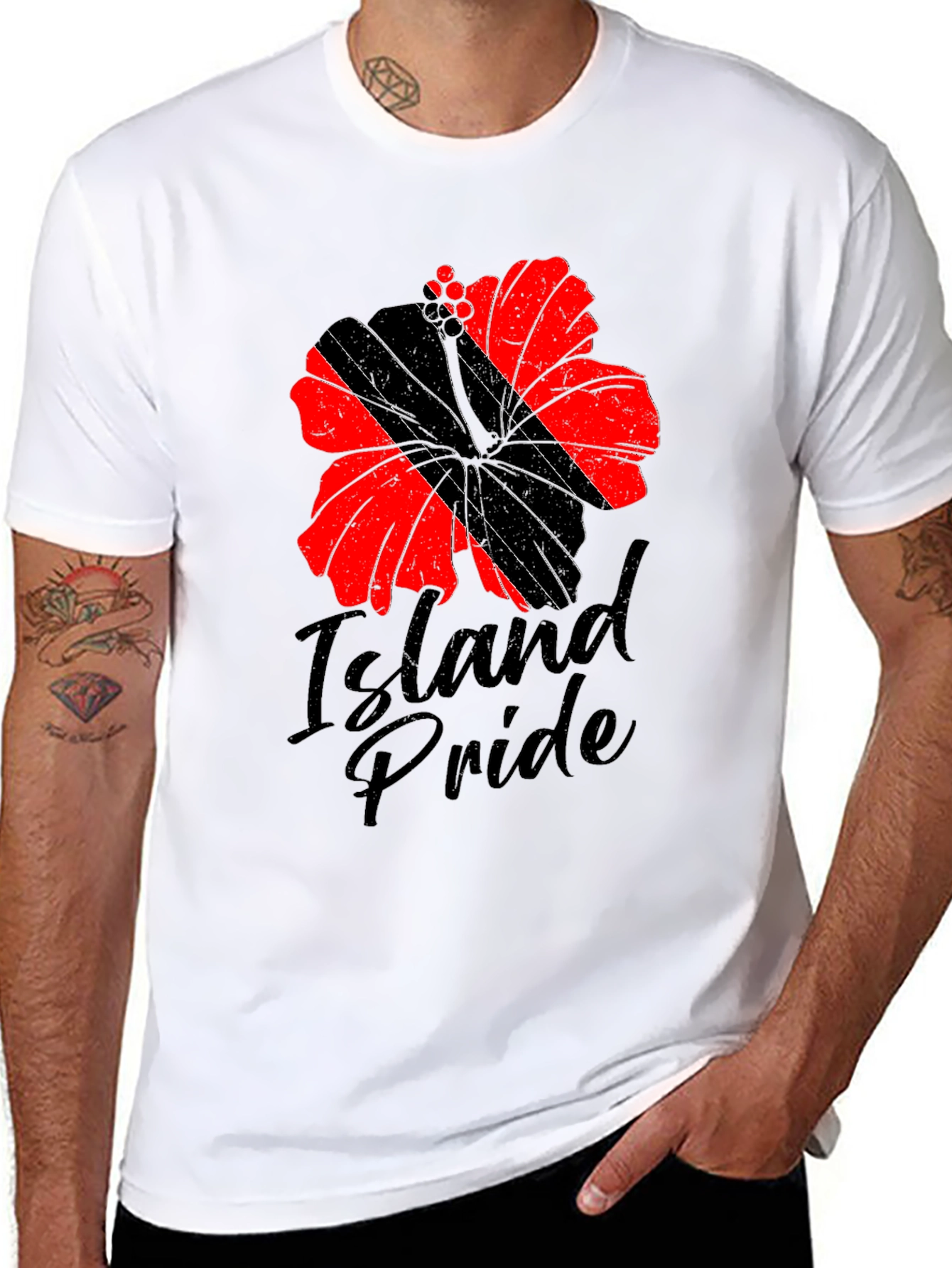 Island Pride Flower Graphic Tee - Casual Black T-Shirt