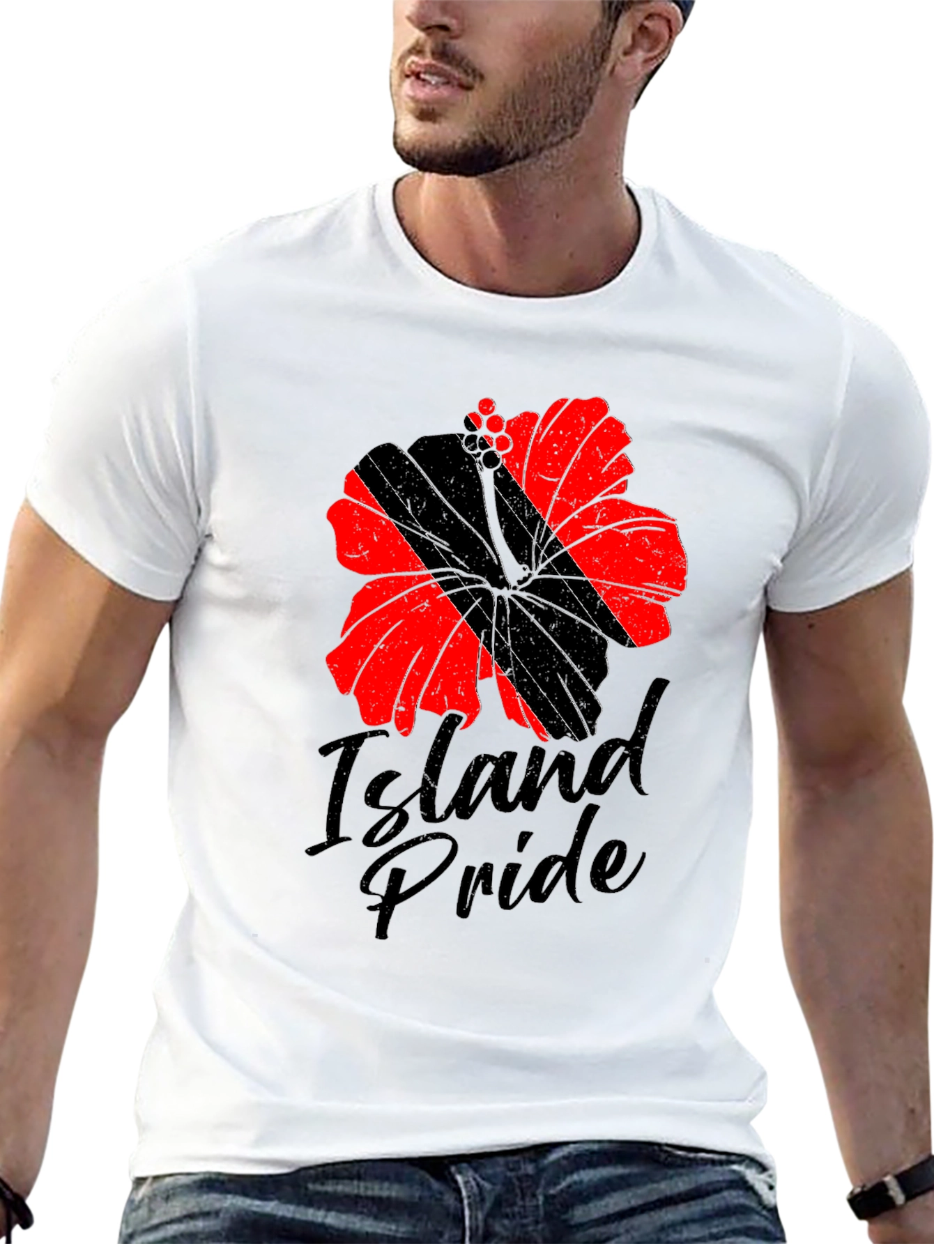 Island Pride Flower Graphic Tee - Casual Black T-Shirt