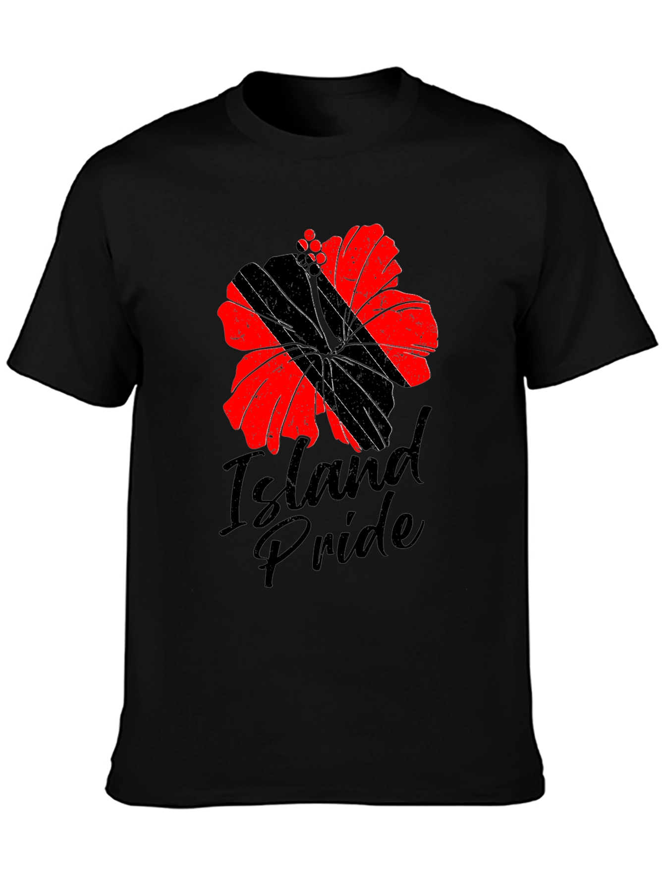 Island Pride Flower Graphic Tee - Casual Black T-Shirt