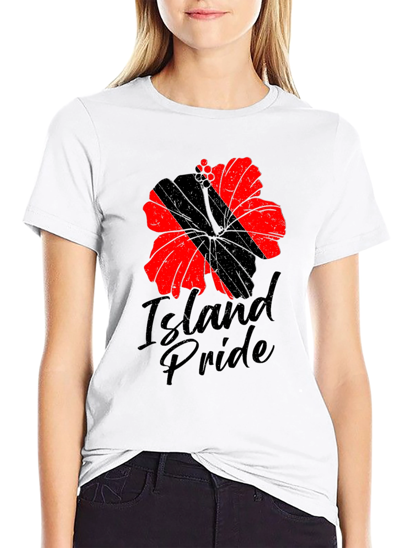 Island Pride Flower Graphic Tee - Casual Black T-Shirt