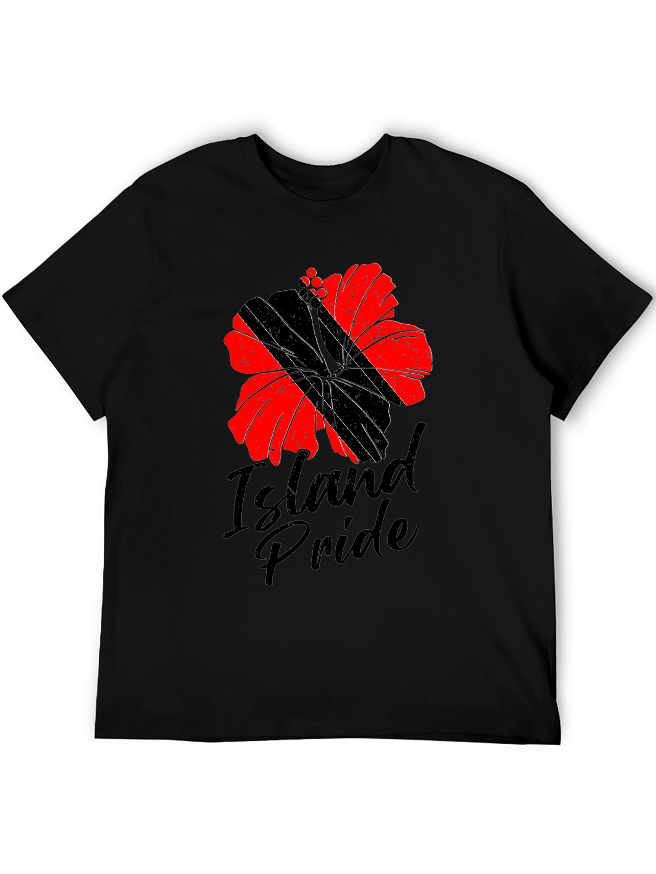 Island Pride Flower Graphic Tee - Casual Black T-Shirt