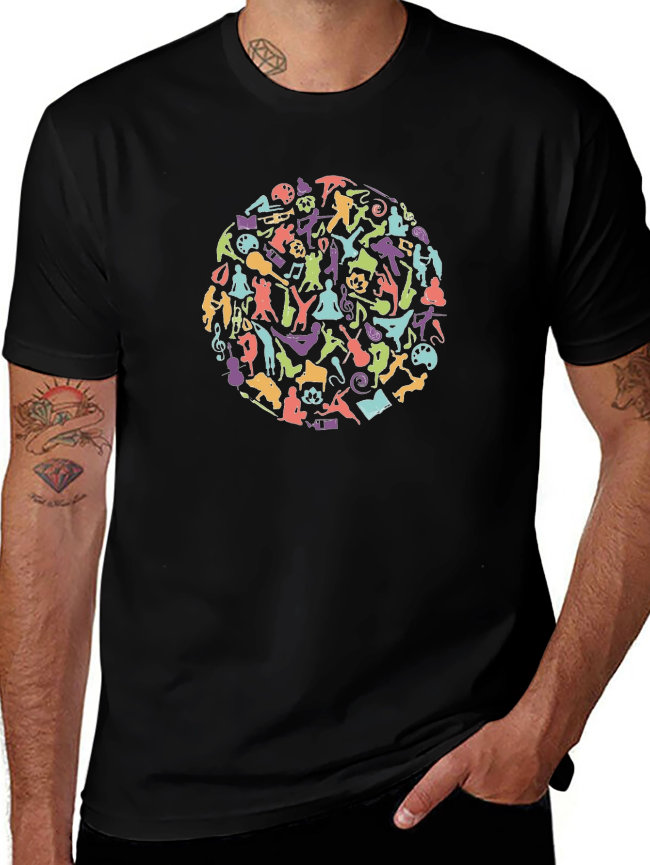 Artistic Activity Silhouette Graphic Print Black T-Shirt