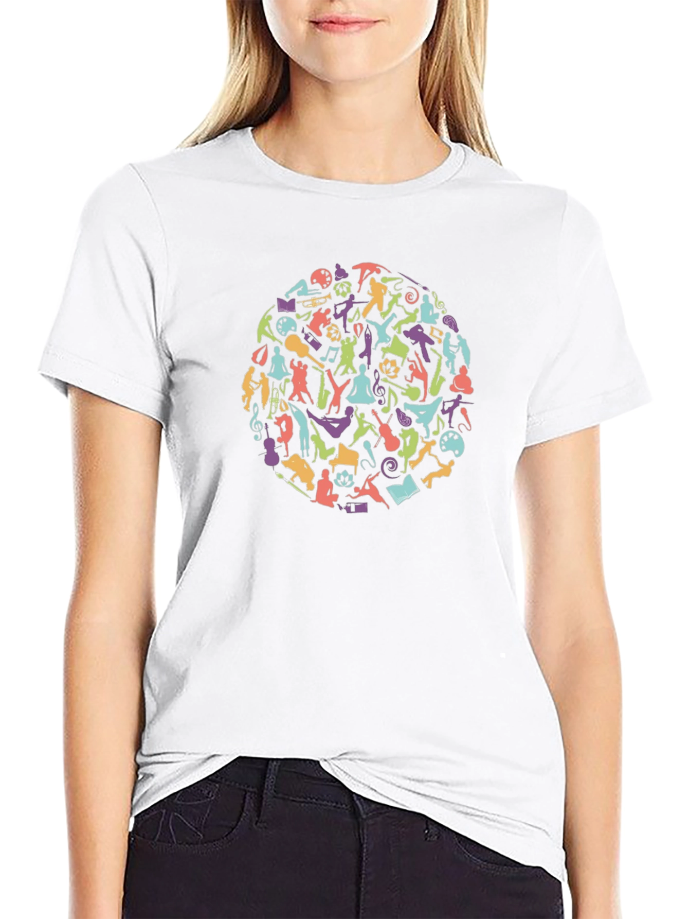 Artistic Activity Silhouette Graphic Print Black T-Shirt