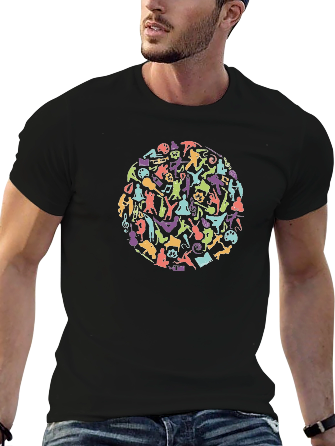 Artistic Activity Silhouette Graphic Print Black T-Shirt