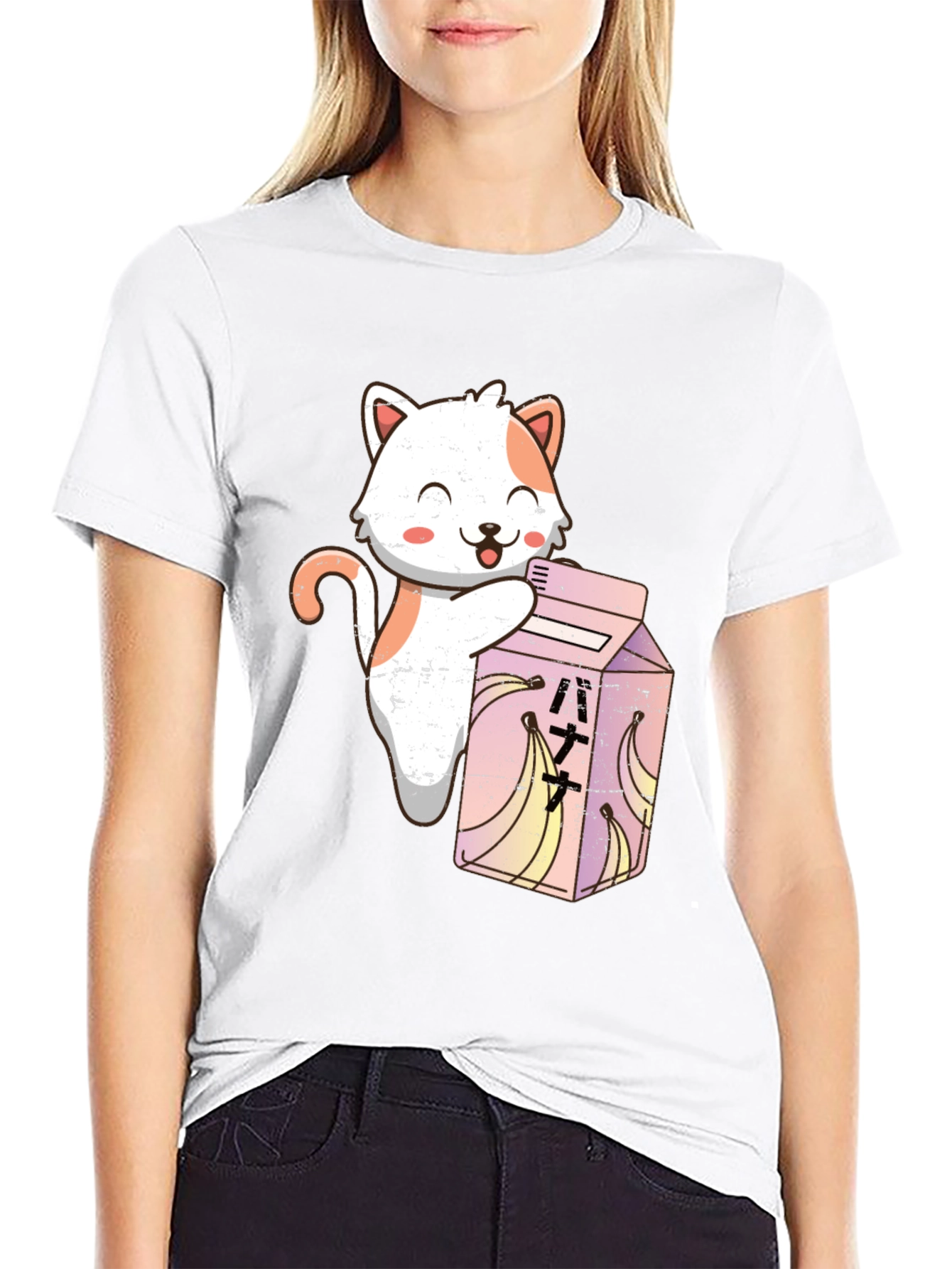 Cute Cat Banana Milk T-Shirt Kawaii Style