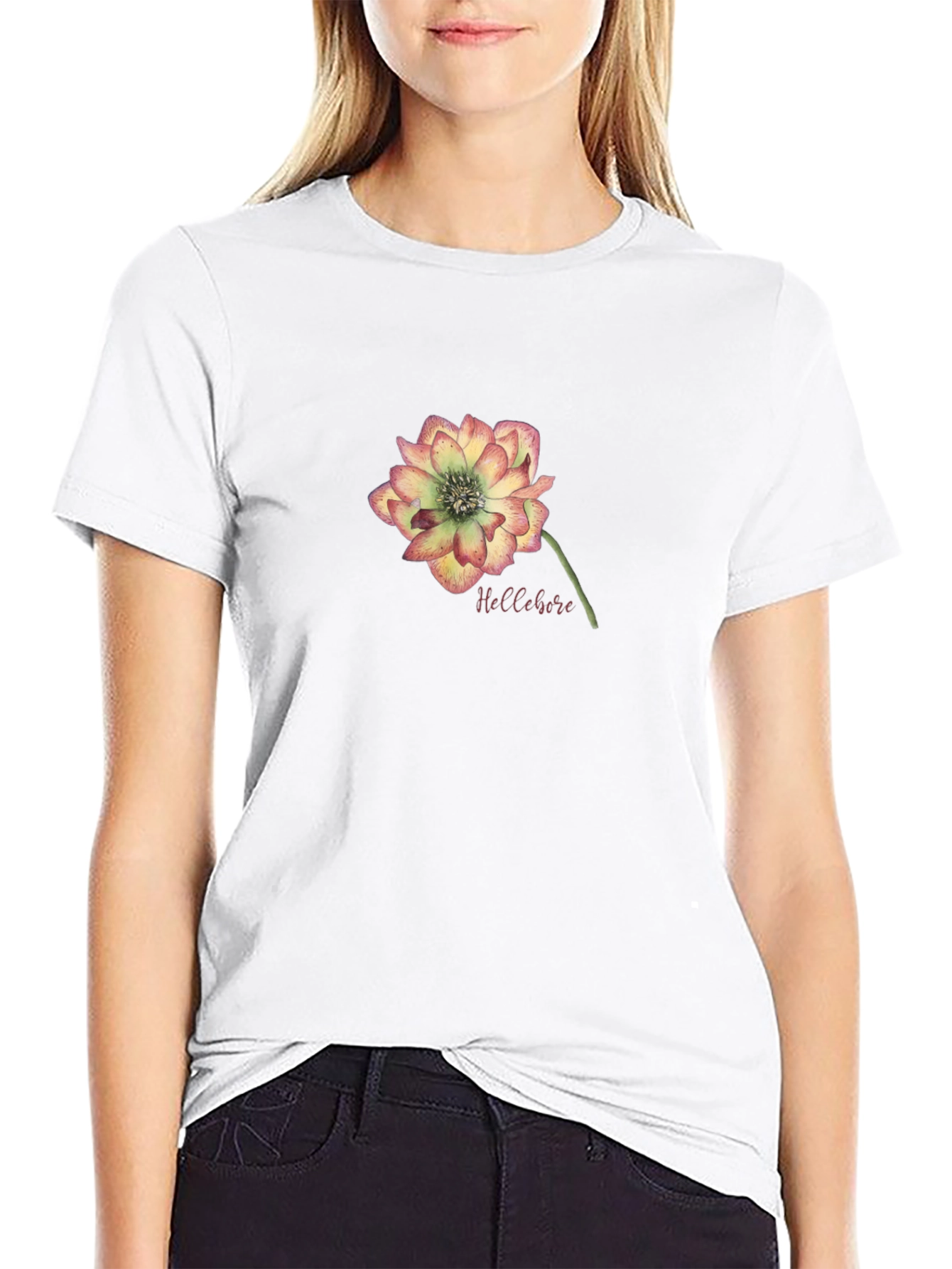 Floral Hellebore Graphic Tee - Black