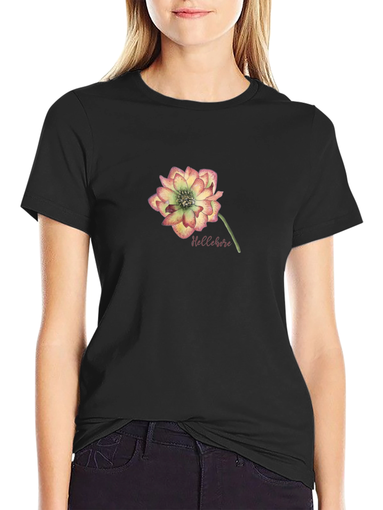 Floral Hellebore Graphic Tee - Black