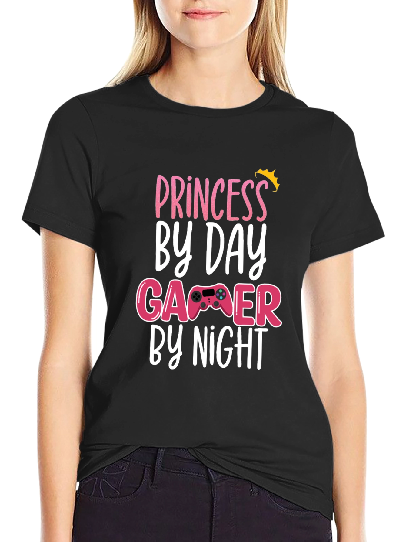 Princess By Day Gamer By Night Black T-Shirt