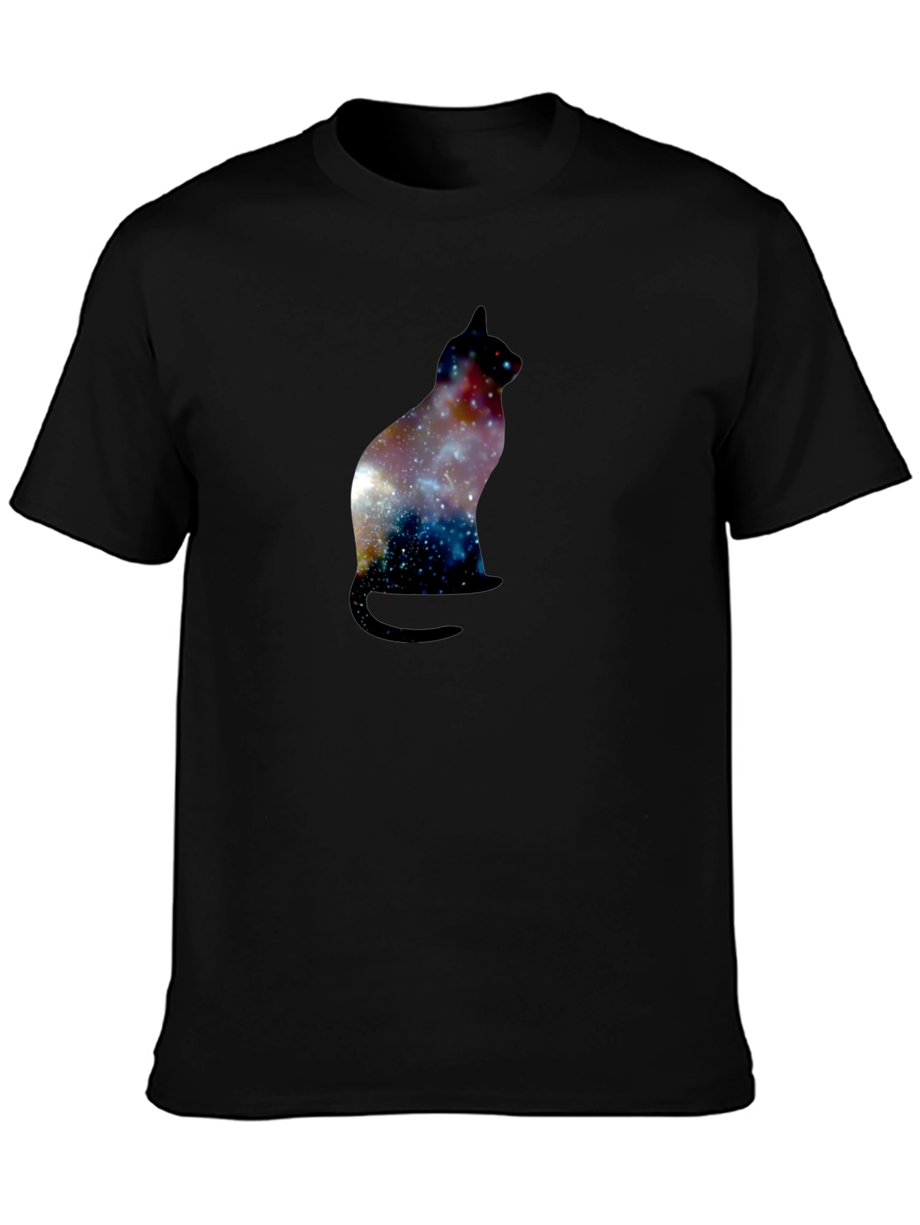 Galaxy Cat Silhouette Black T-Shirt