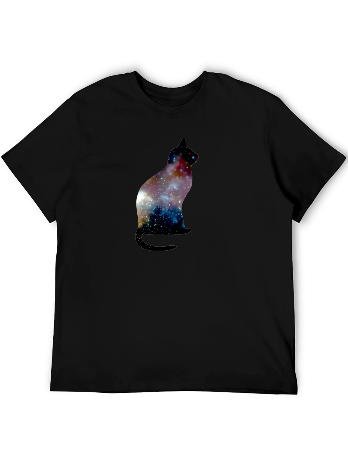 Galaxy Cat Silhouette Black T-Shirt