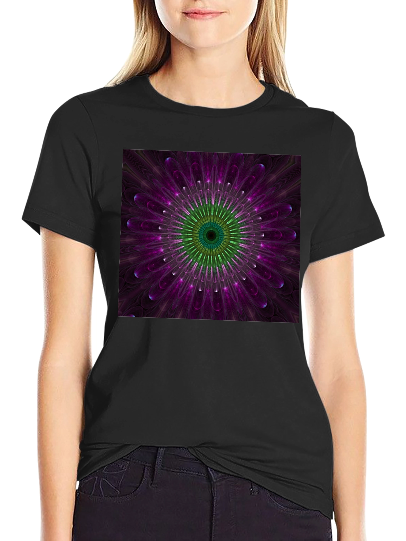 Floral Mandala Graphic Black T-Shirt