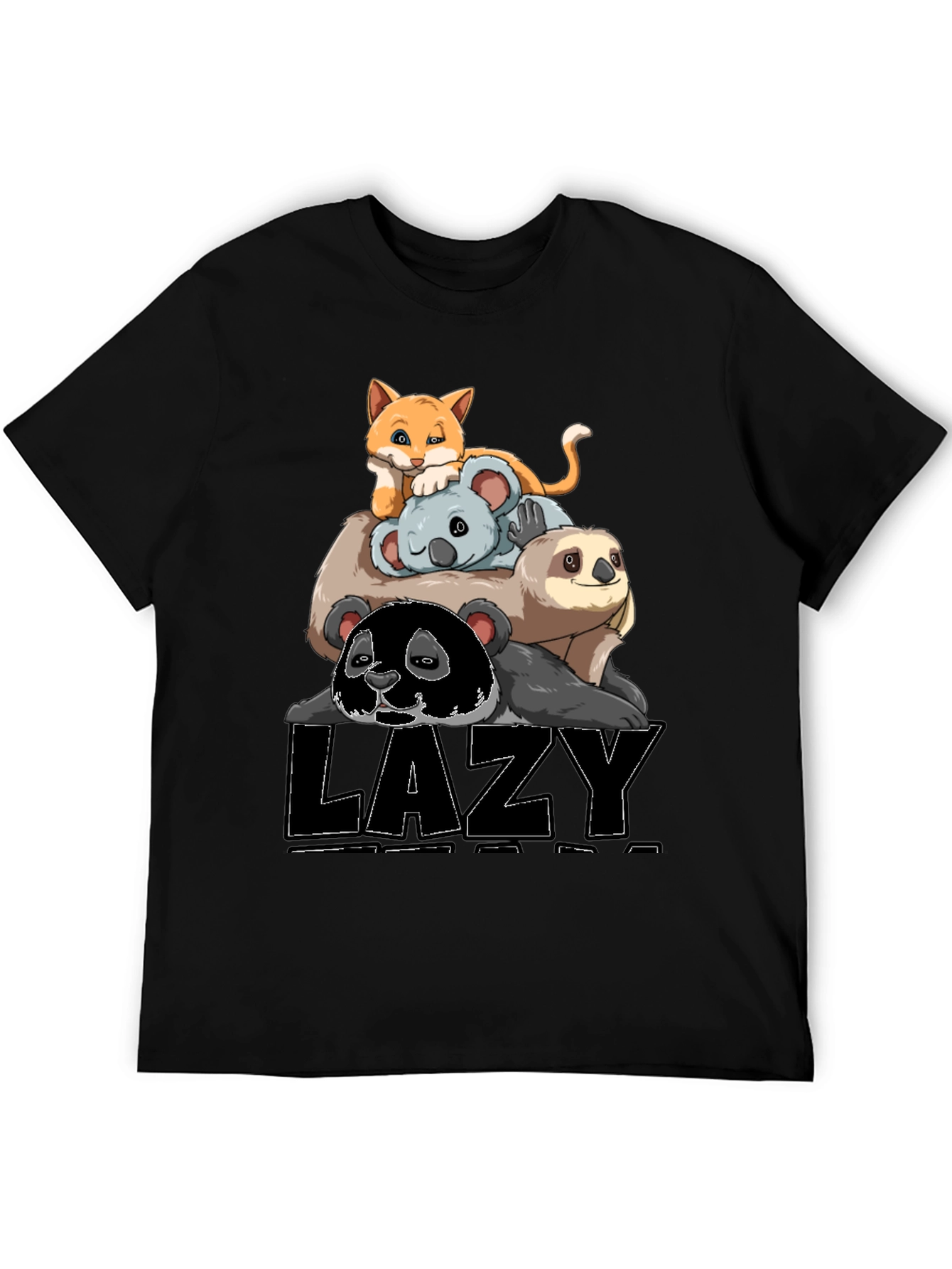 Lazy Animal Stack T-Shirt: Panda Sloth Koala Cat