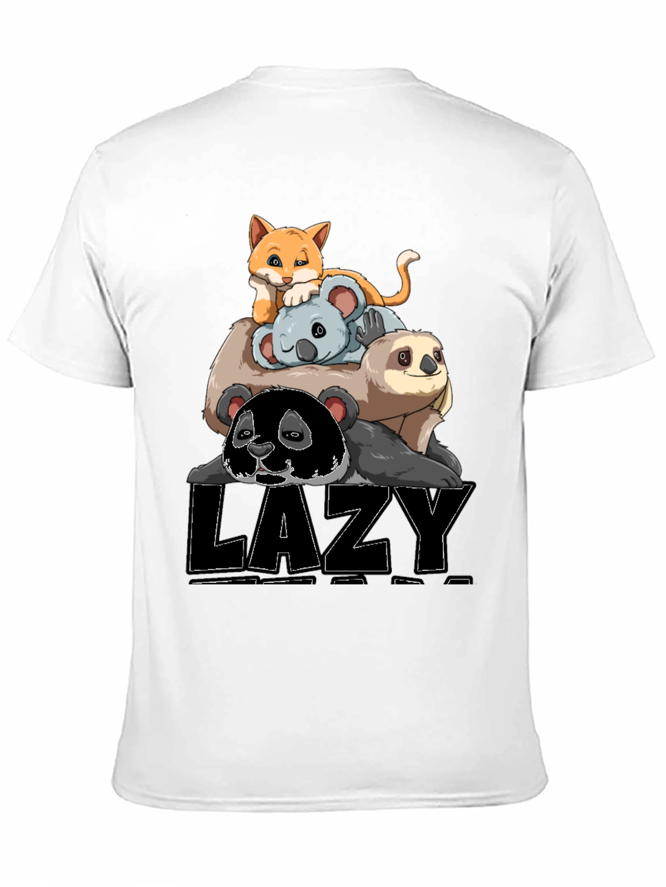 Lazy Animal Stack T-Shirt: Panda Sloth Koala Cat