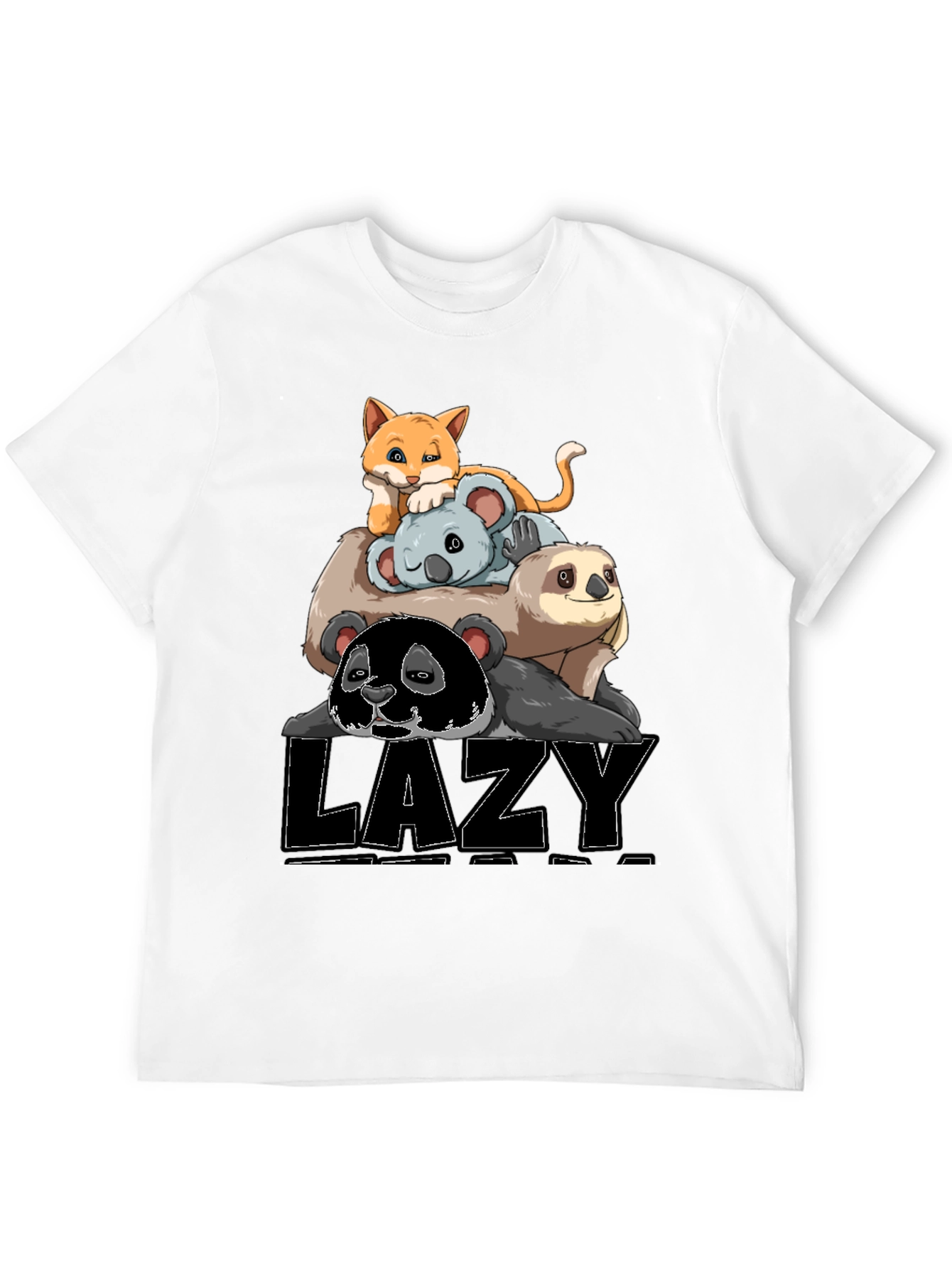 Lazy Animal Stack T-Shirt: Panda Sloth Koala Cat