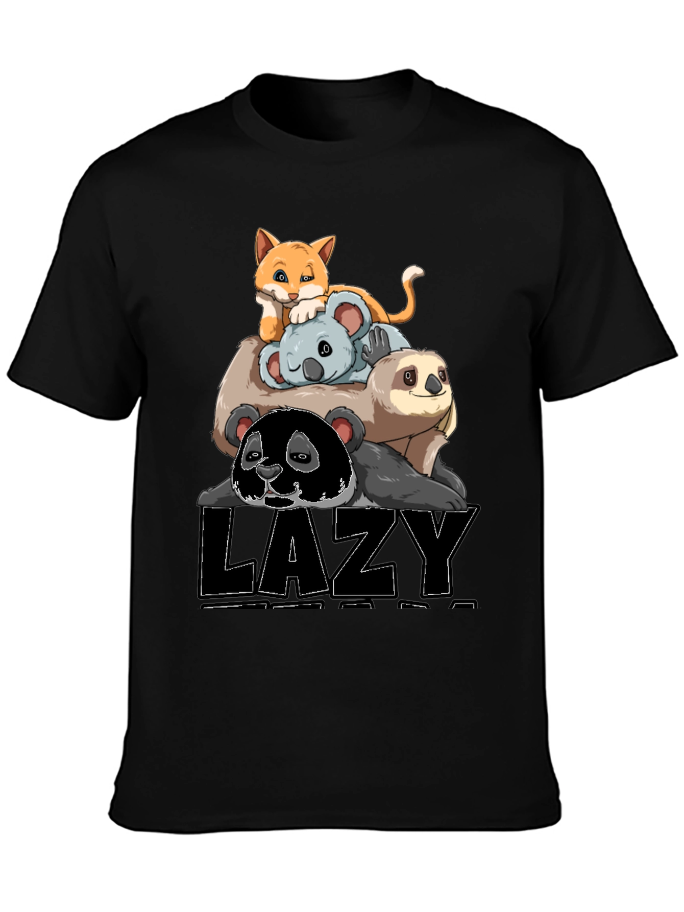 Lazy Animal Stack T-Shirt: Panda Sloth Koala Cat