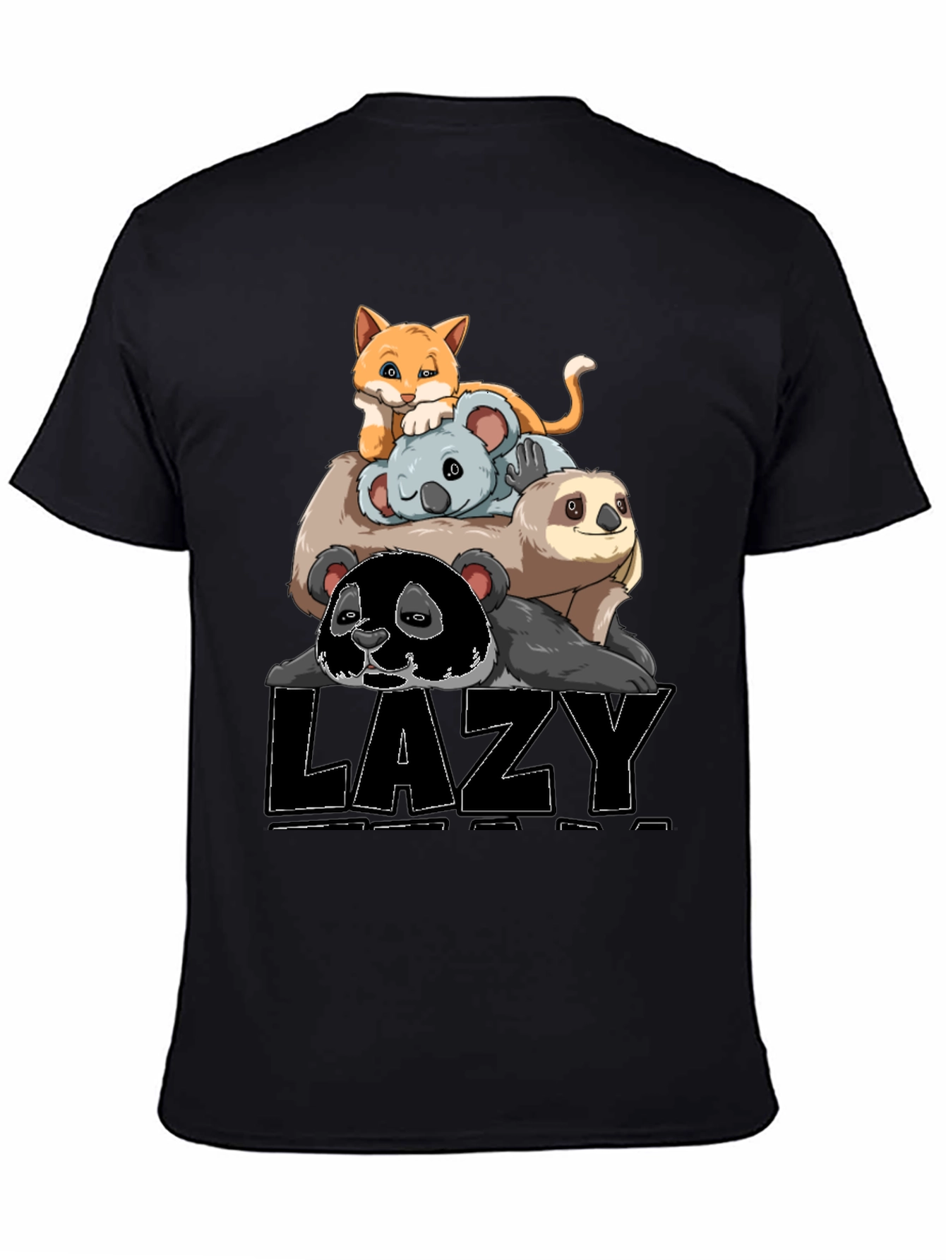 Lazy Animal Stack T-Shirt: Panda Sloth Koala Cat