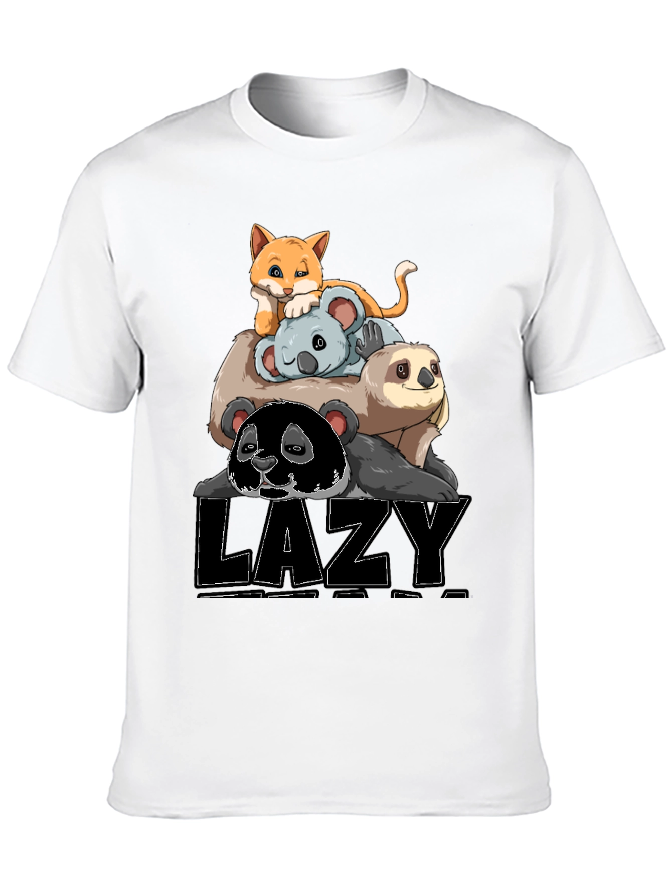 Lazy Animal Stack T-Shirt: Panda Sloth Koala Cat