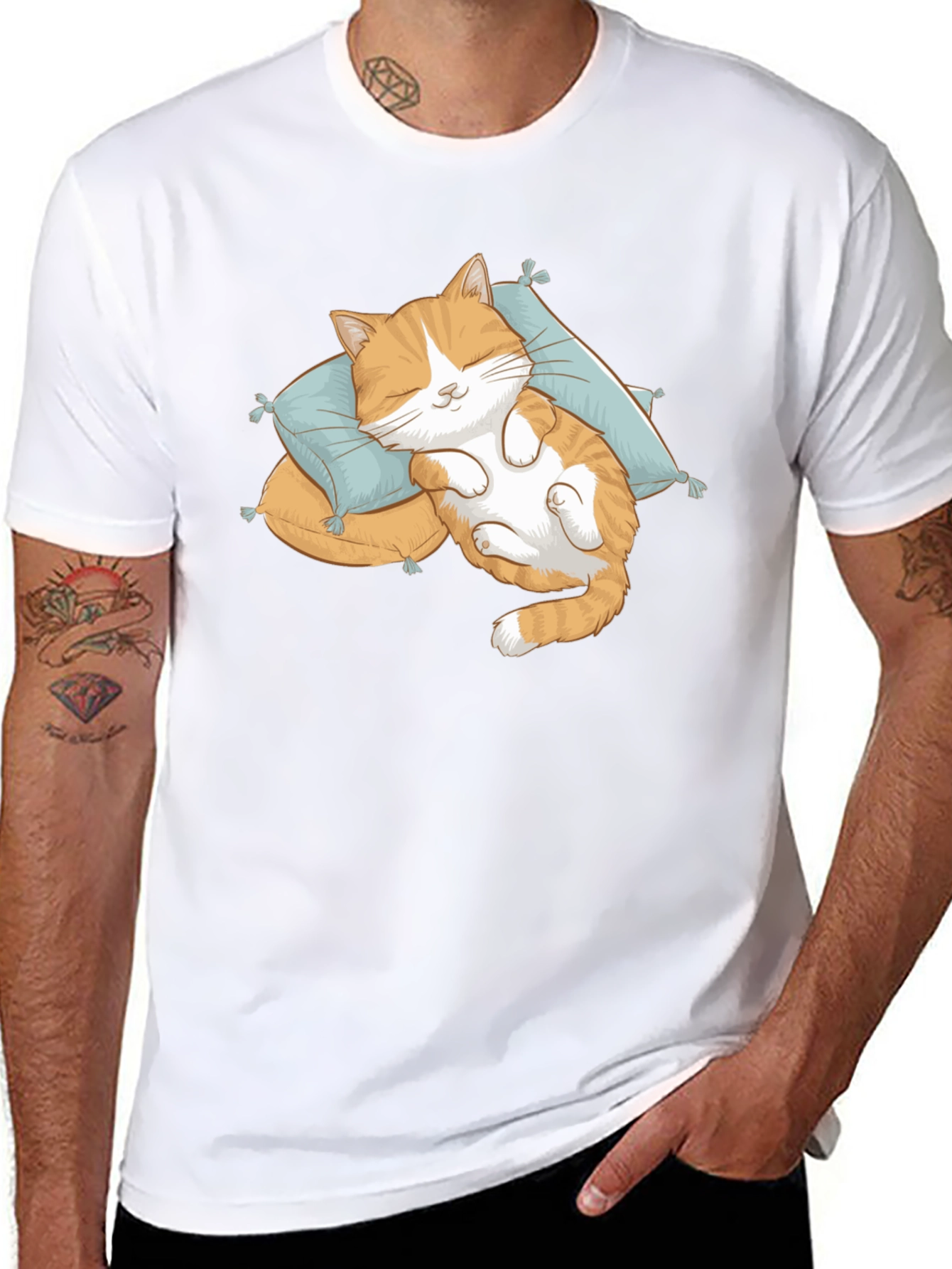 Cute Sleeping Cat Black T-Shirt
