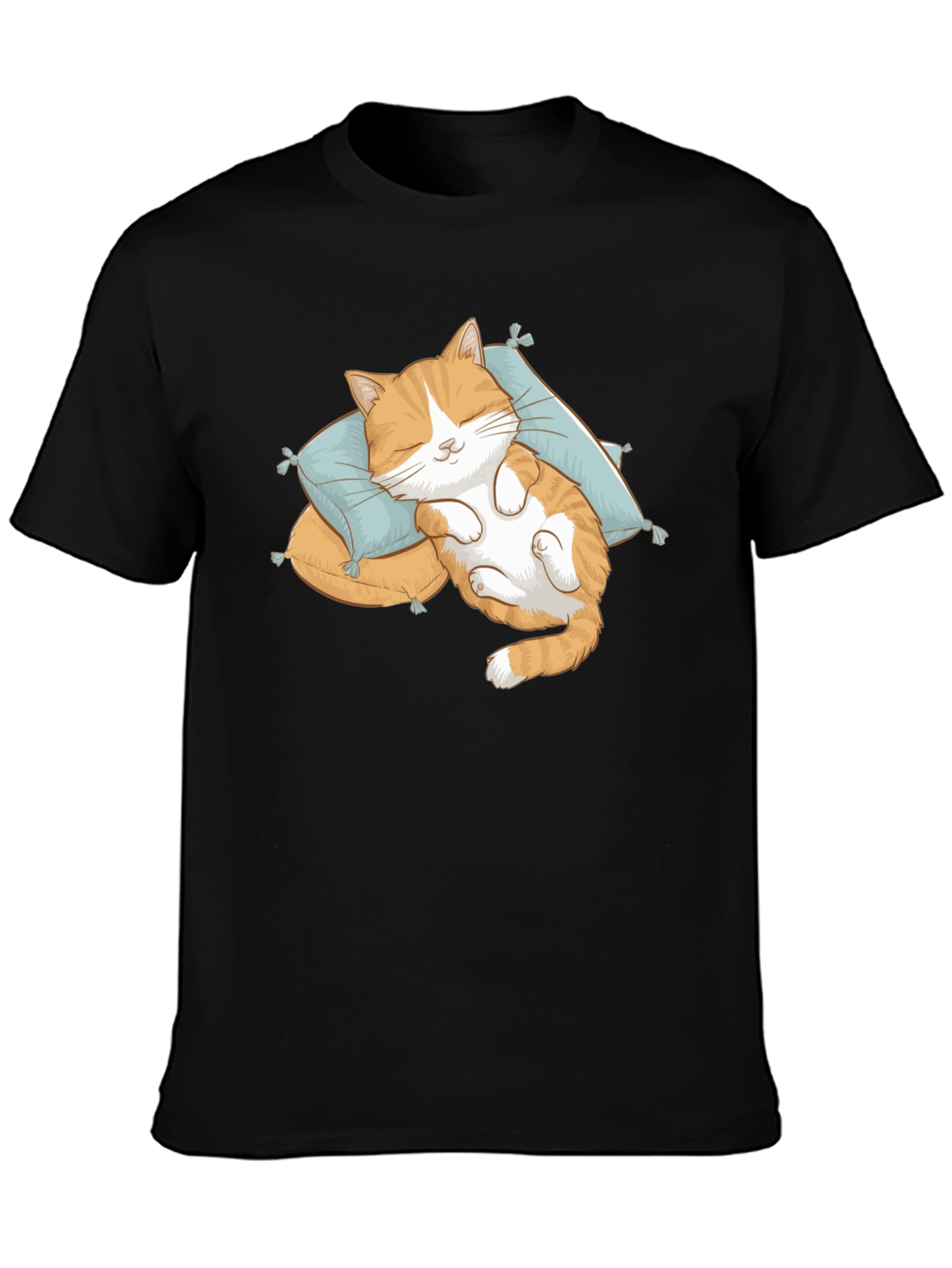 Cute Sleeping Cat Black T-Shirt