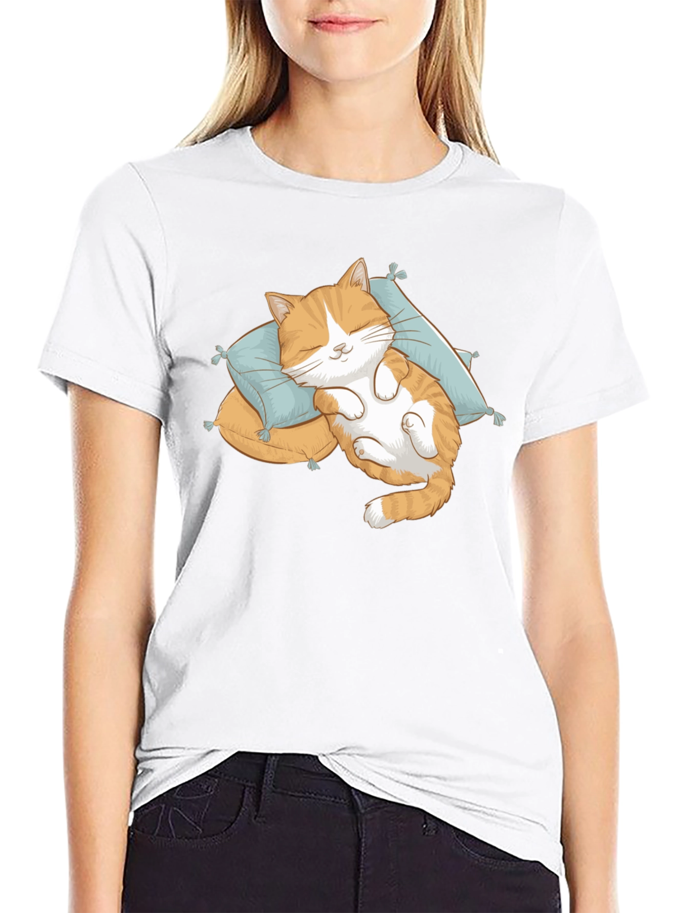Cute Sleeping Cat Black T-Shirt