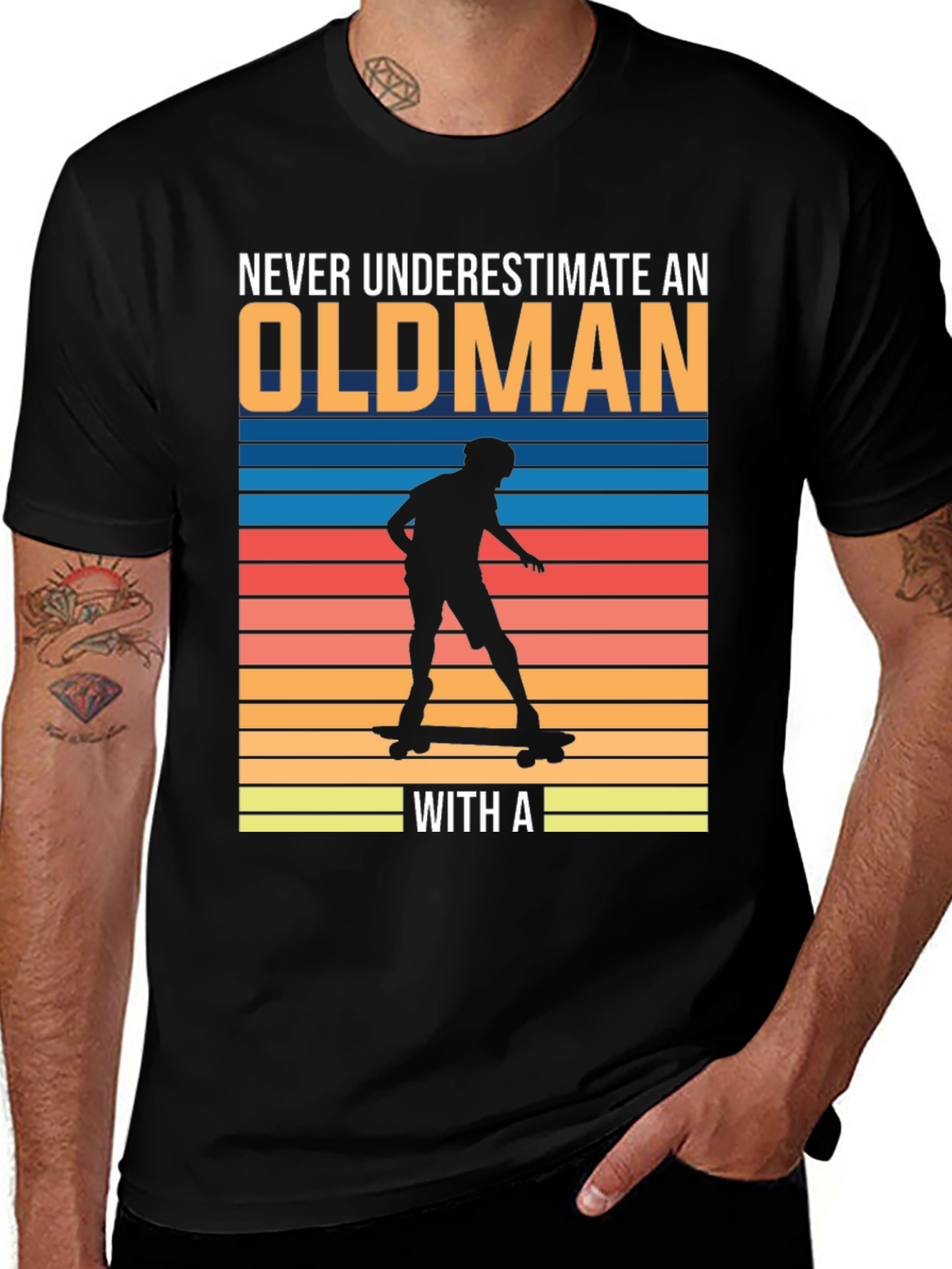 Old Man Skateboarder Graphic Tee