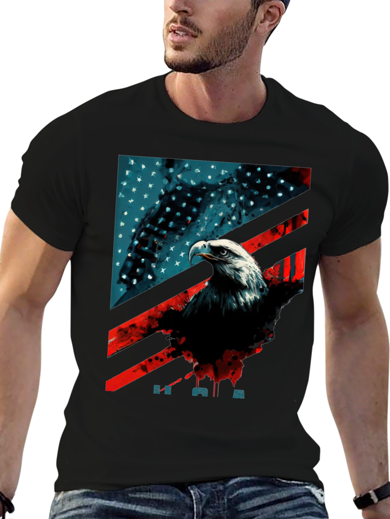 Patriotic Eagle Graphic T-Shirt - American Flag Tee