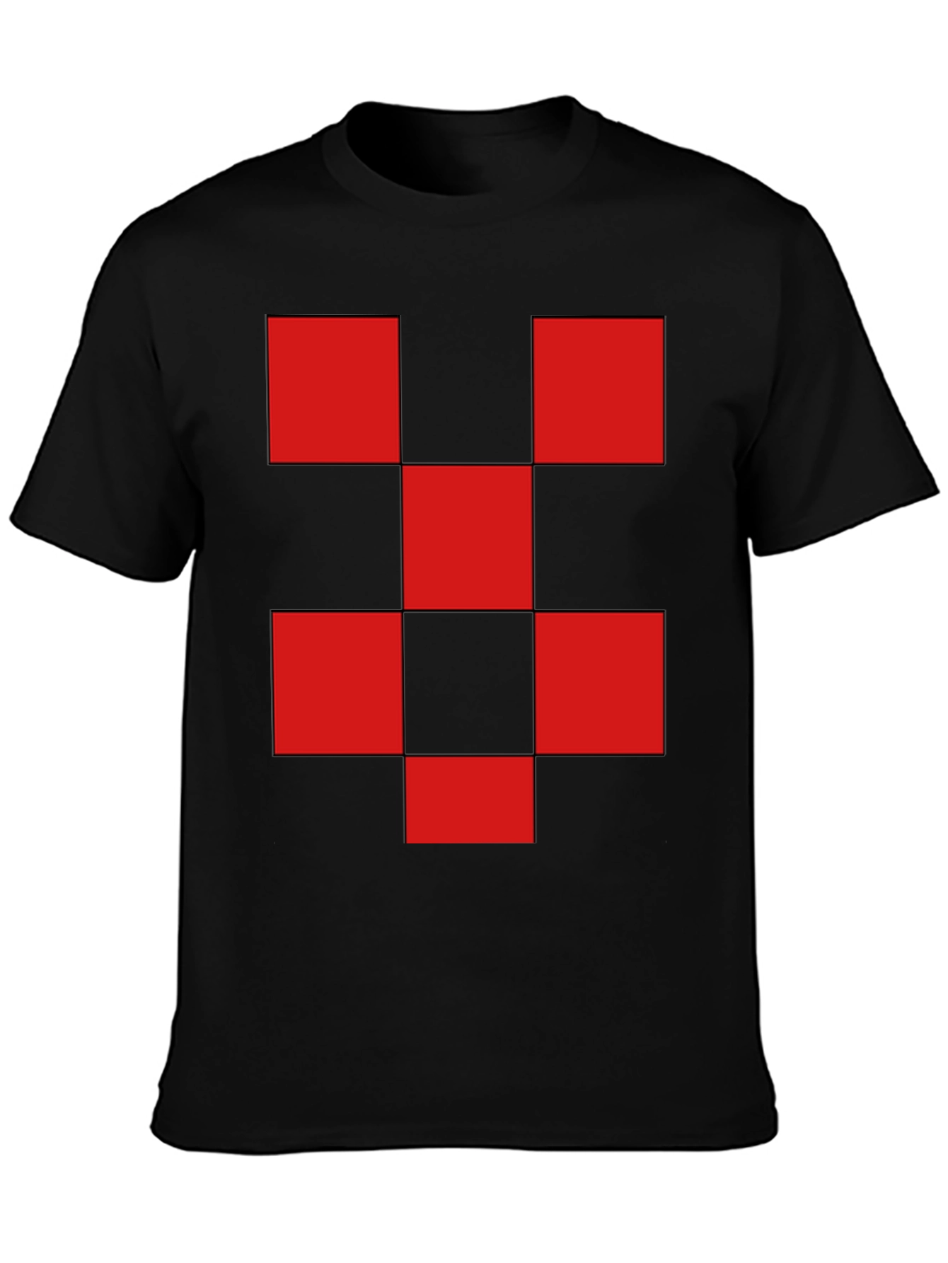 Red Checkered Graphic Print Black T-Shirt