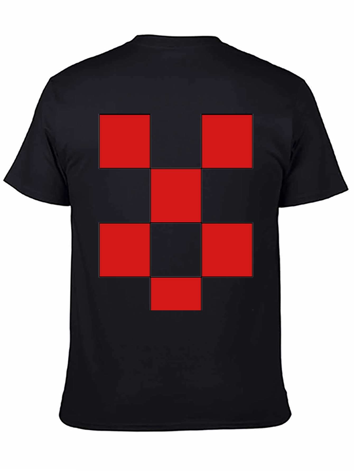 Red Checkered Graphic Print Black T-Shirt