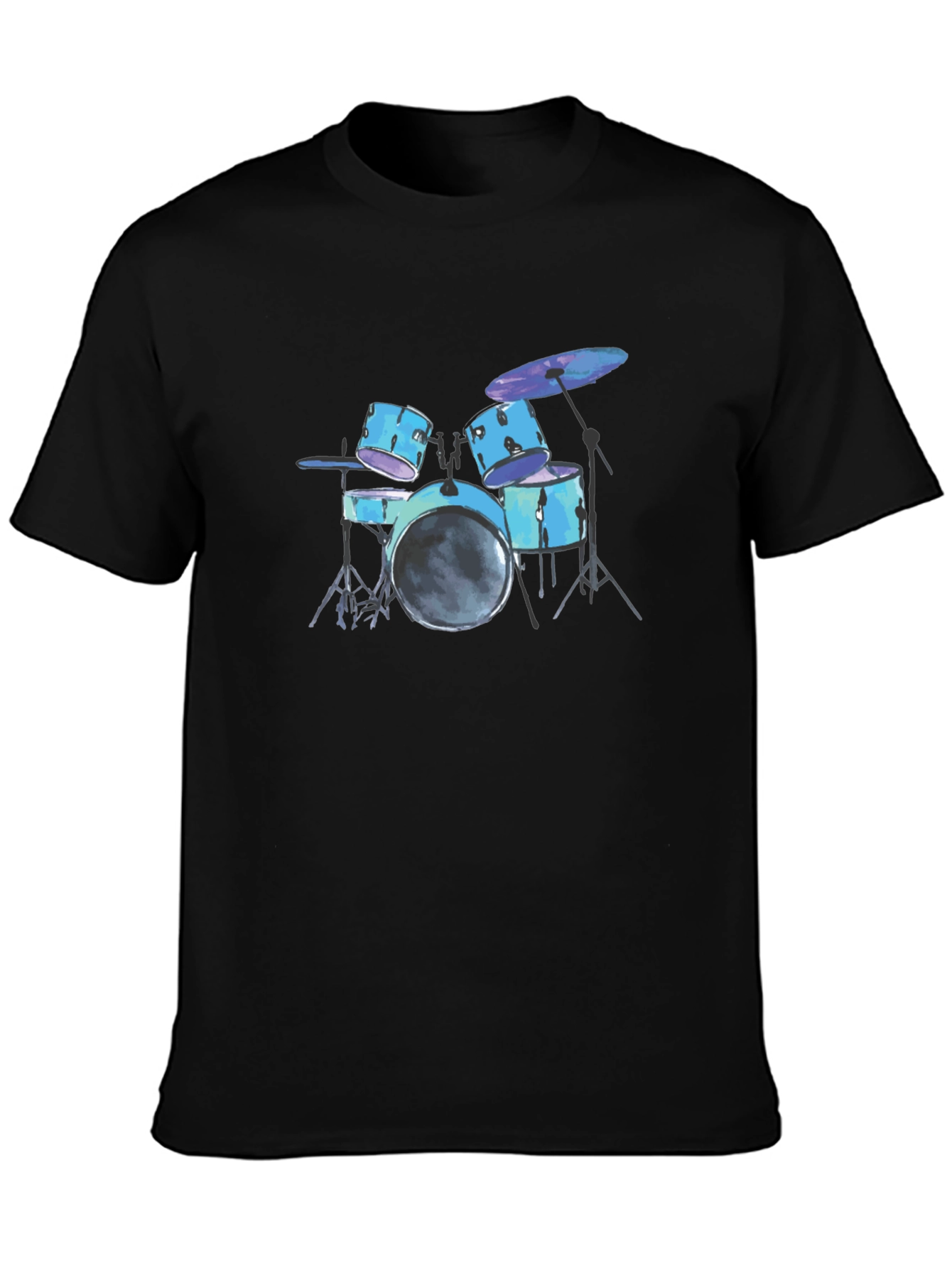 Drum Set Graphic Tee - Black Cotton T-Shirt