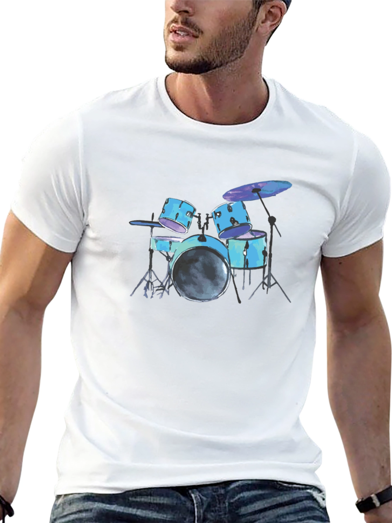 Drum Set Graphic Tee - Black Cotton T-Shirt