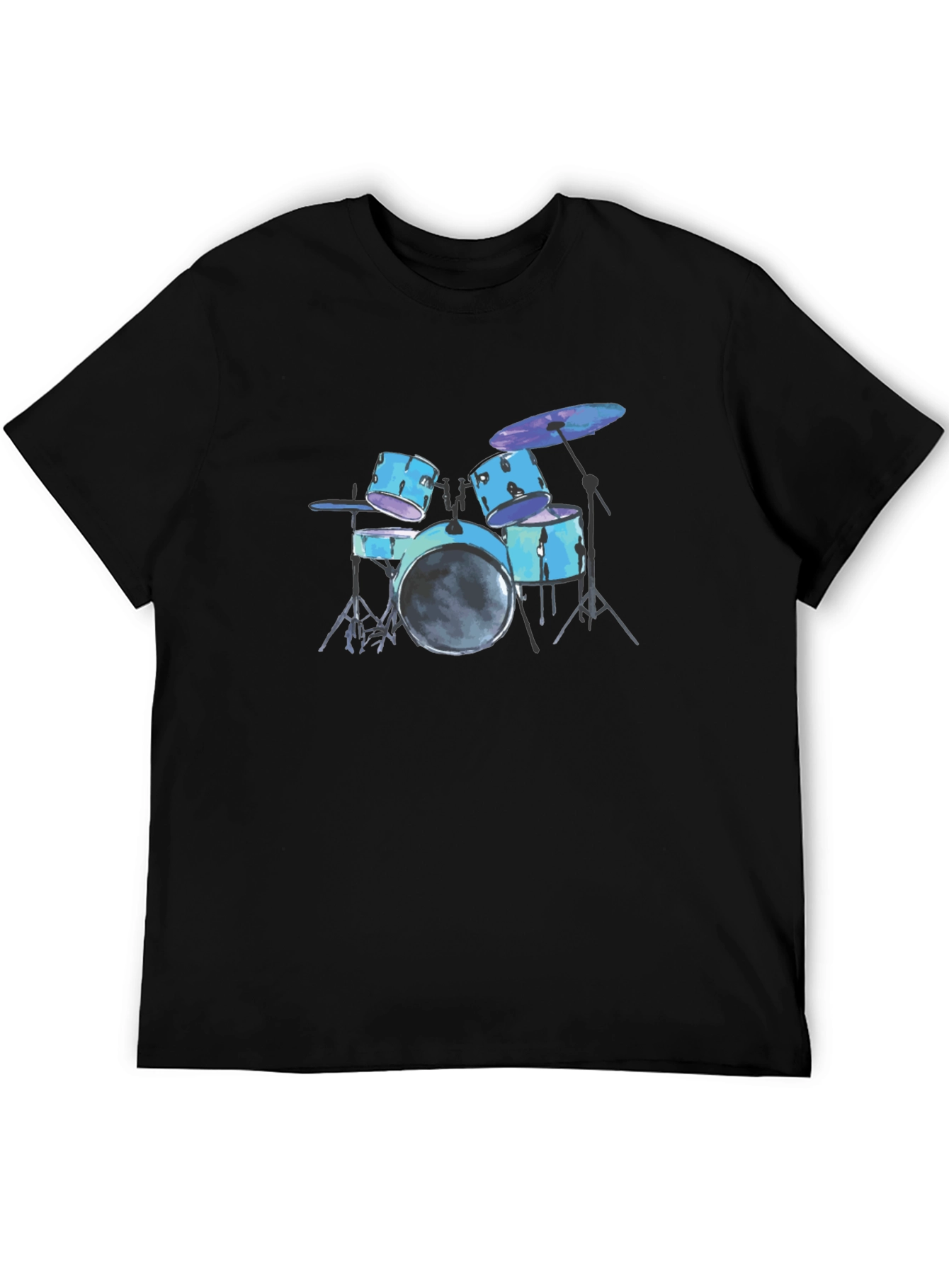 Drum Set Graphic Tee - Black Cotton T-Shirt