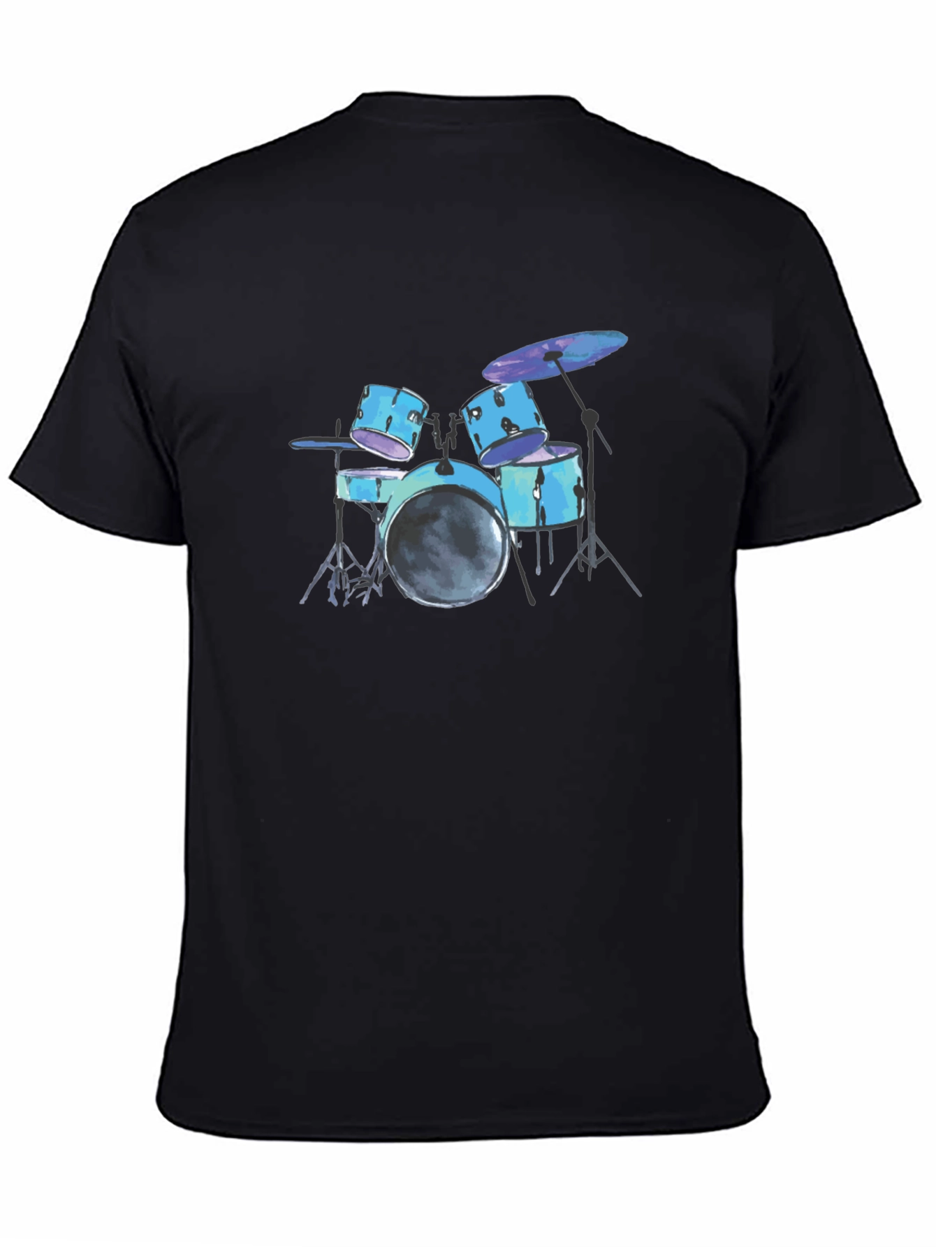 Drum Set Graphic Tee - Black Cotton T-Shirt