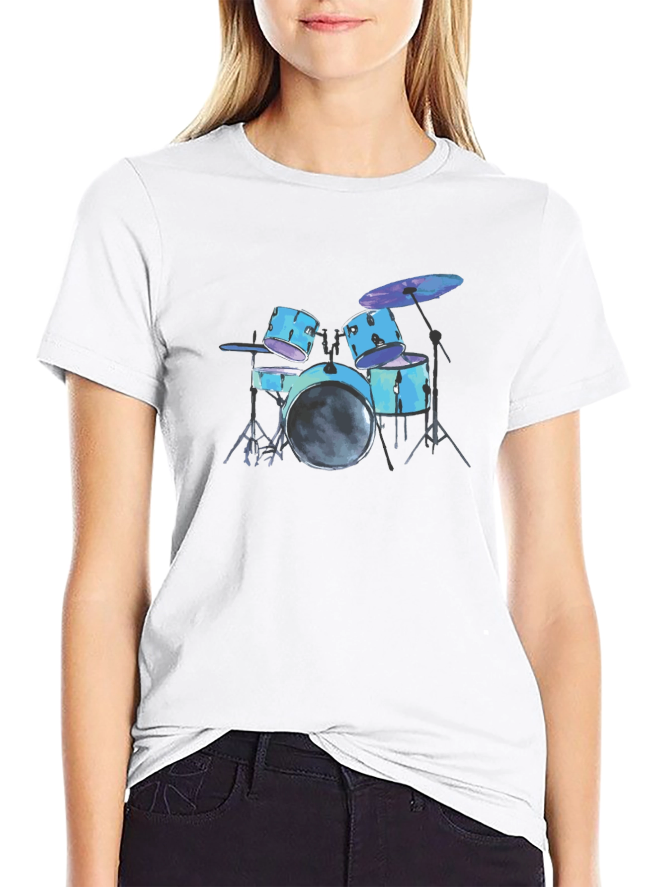 Drum Set Graphic Tee - Black Cotton T-Shirt