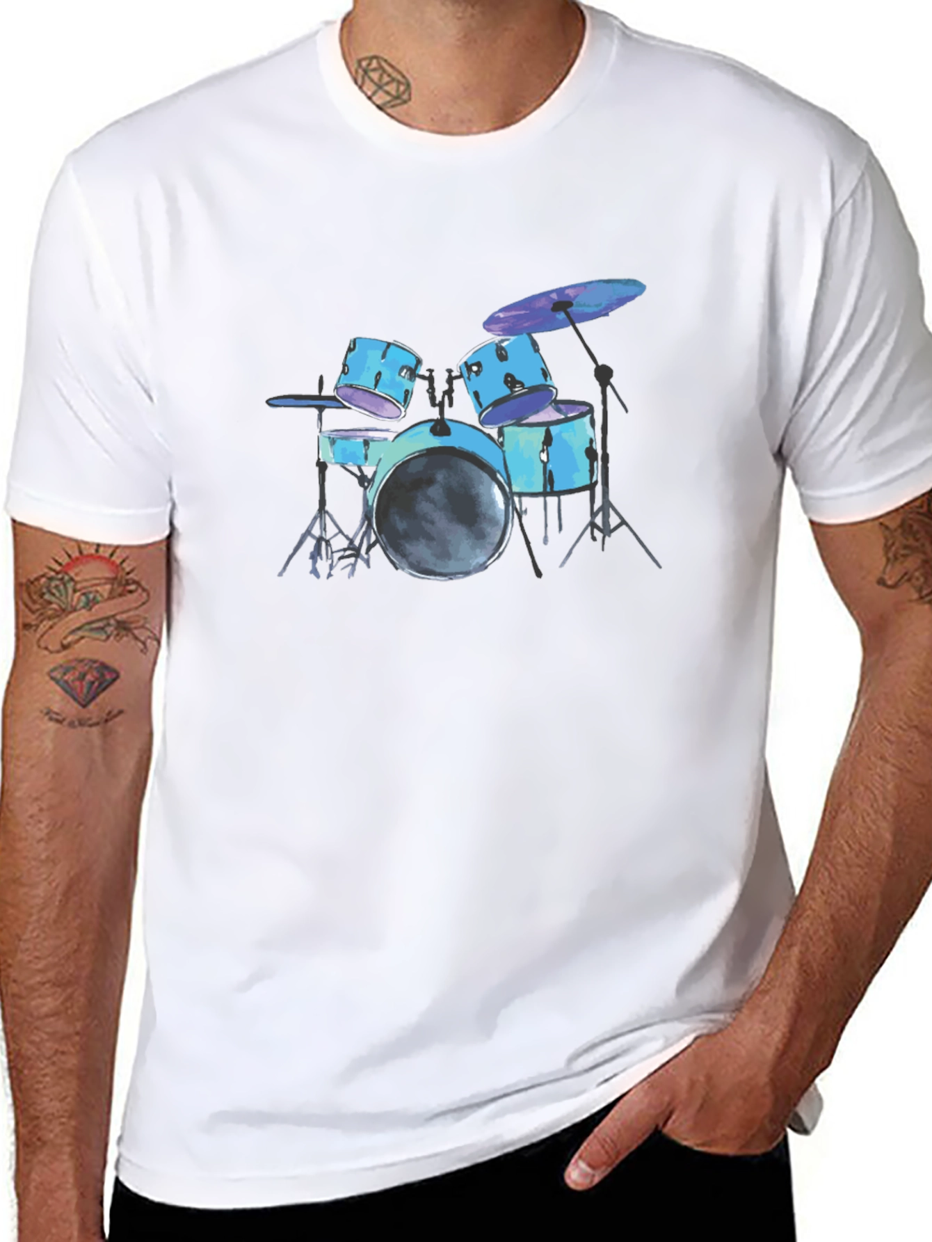 Drum Set Graphic Tee - Black Cotton T-Shirt