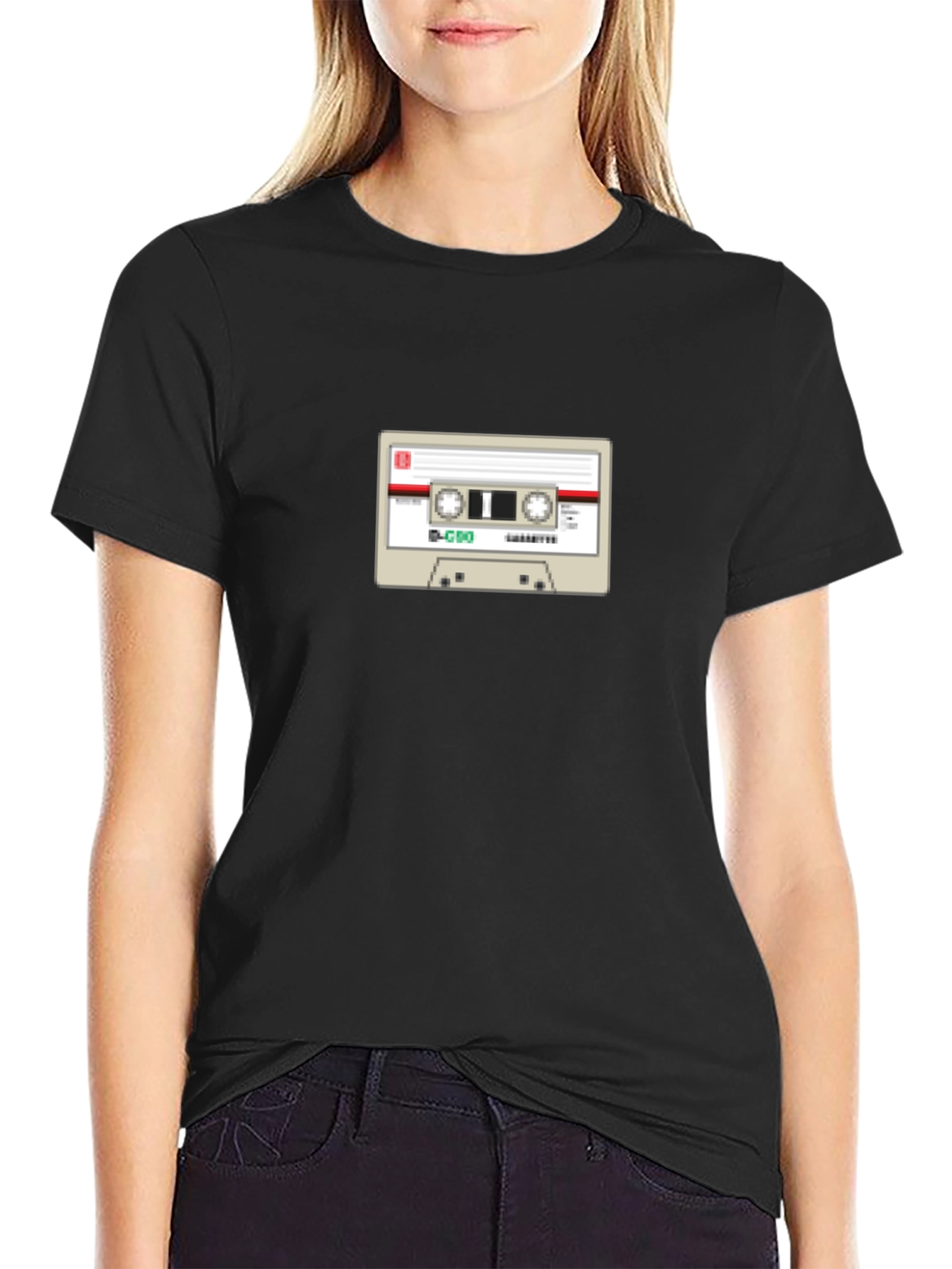 Retro Cassette Tape Graphic T-Shirt - Black Cotton Tee
