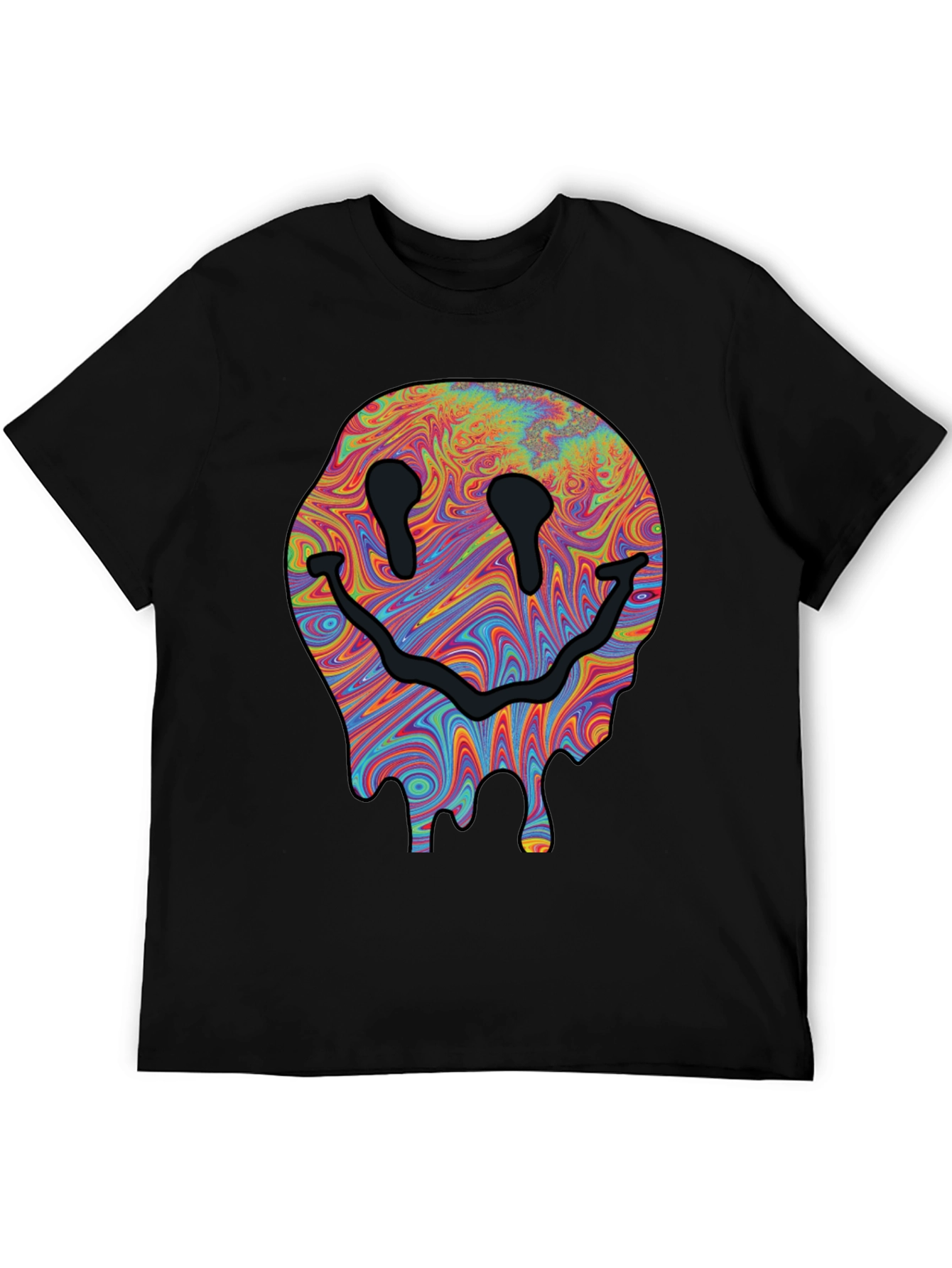 Melting Smiley Face Graphic Tee - Black