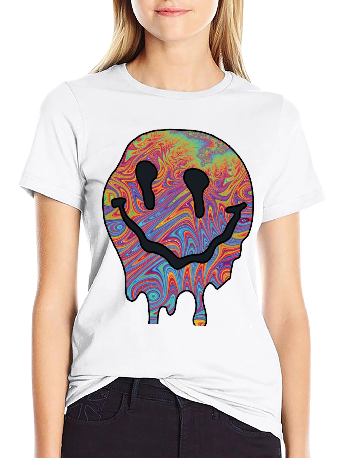 Melting Smiley Face Graphic Tee - Black