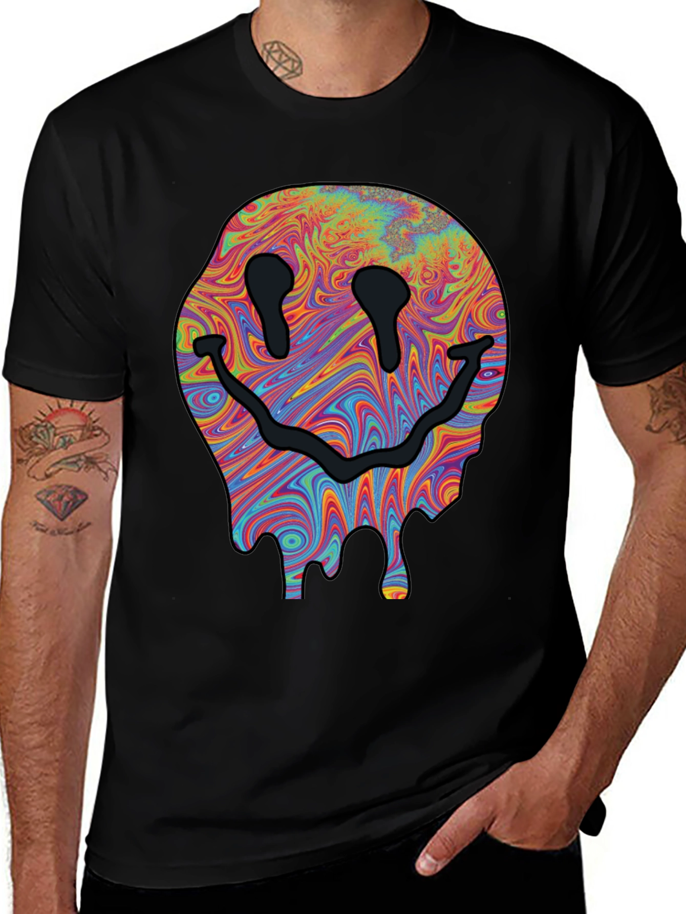 Melting Smiley Face Graphic Tee - Black
