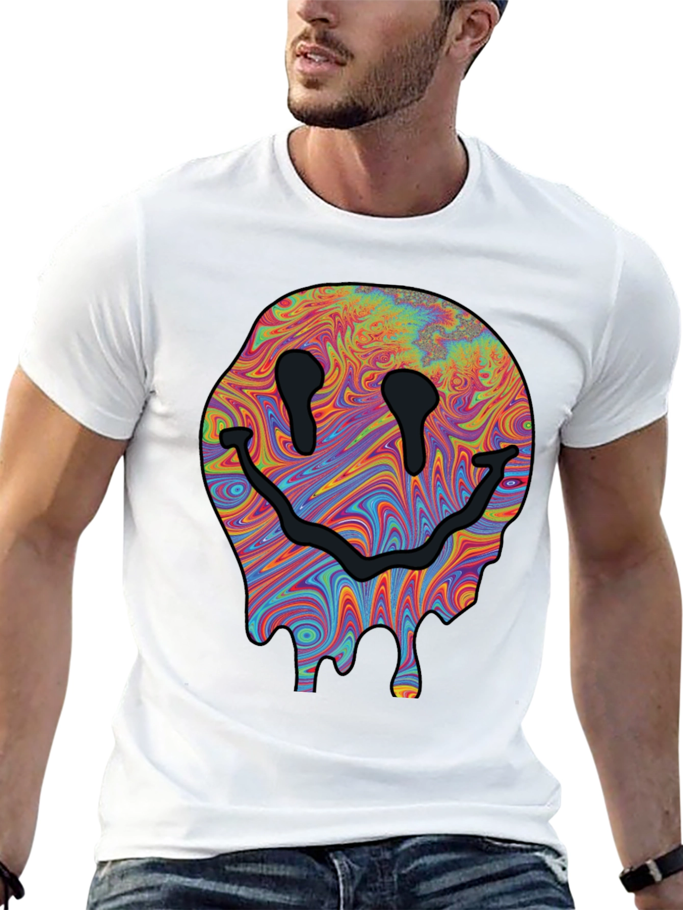 Melting Smiley Face Graphic Tee - Black