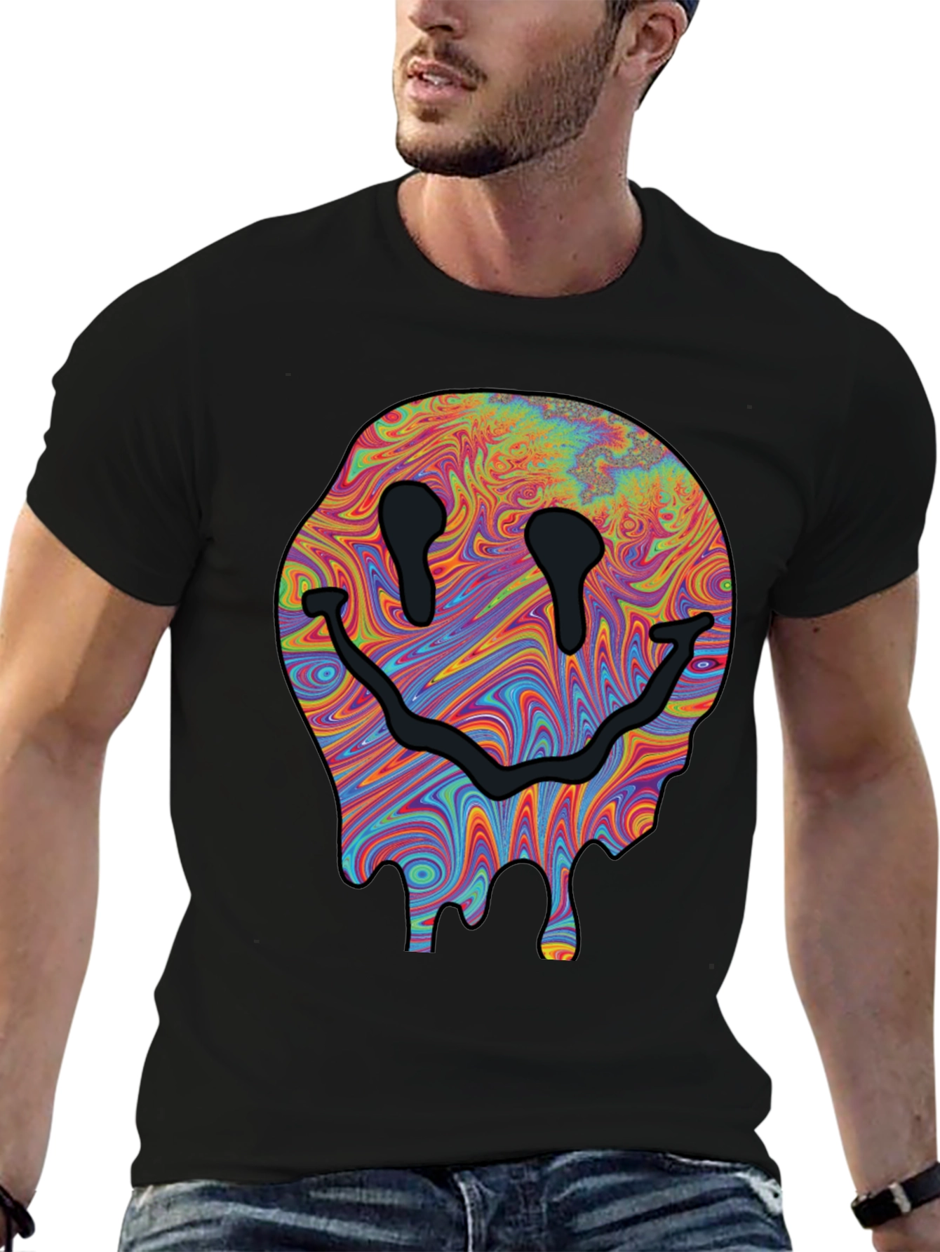Melting Smiley Face Graphic Tee - Black